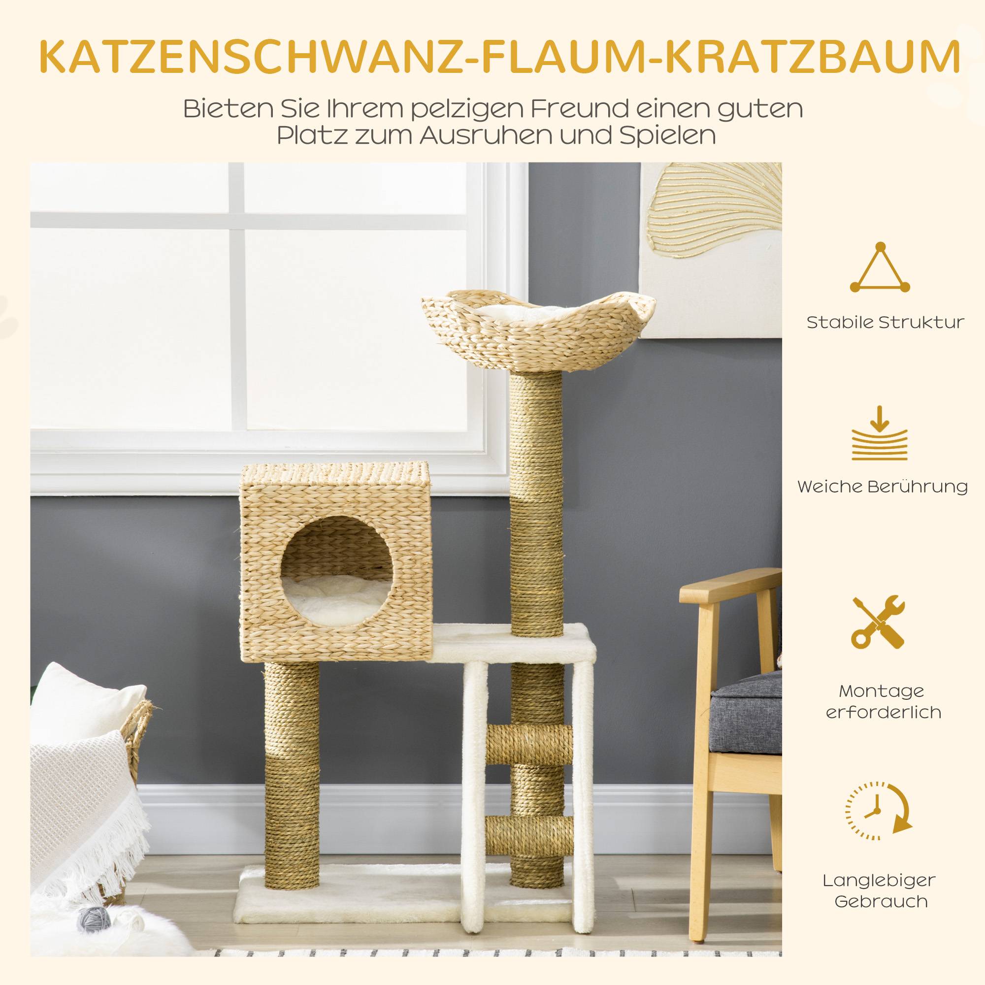 Arbre à Chat Bois Sisal pour Chaton avec Niche et Escalier 100cm Naturel - ComfortXL Pet Living - Image 5