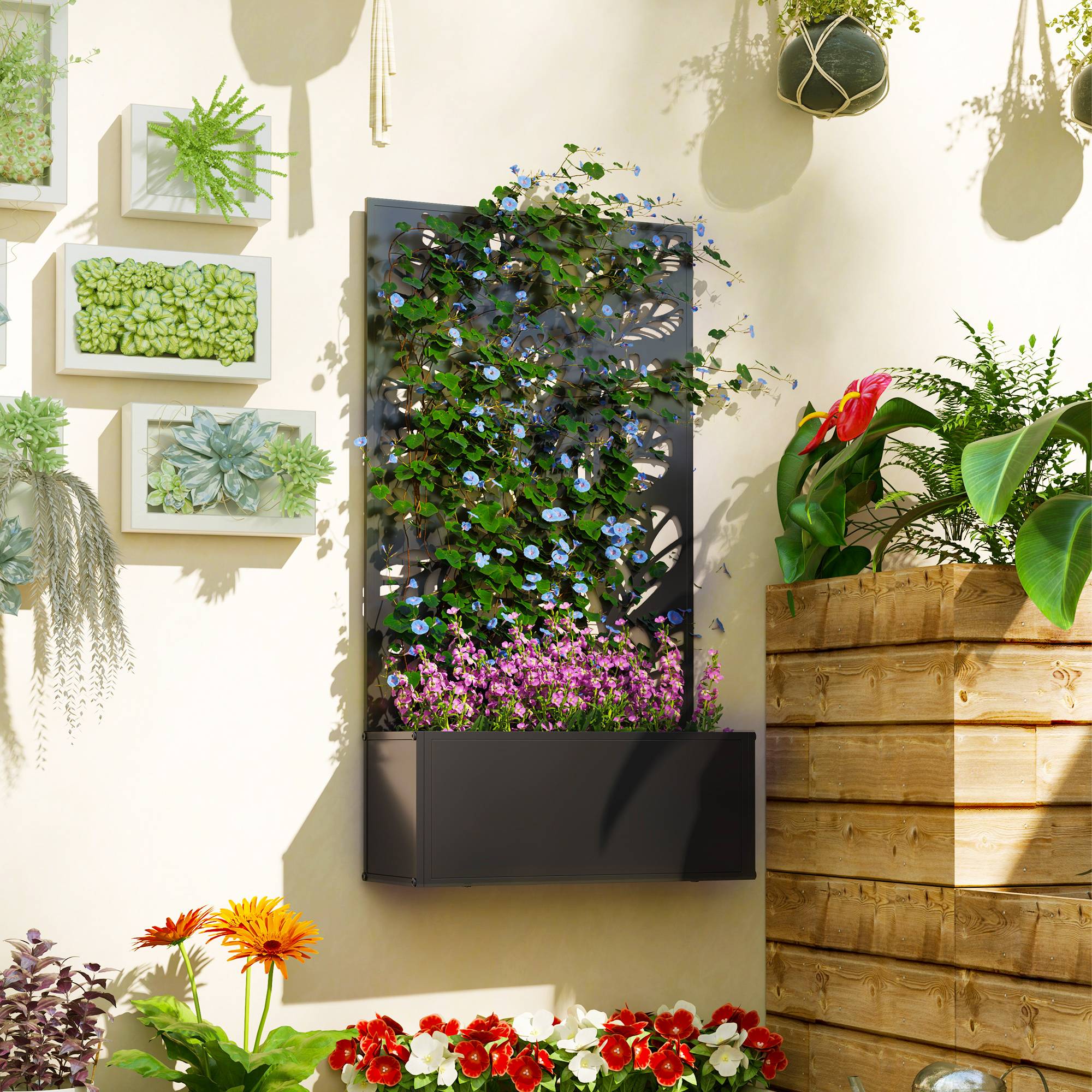 Jardinière avec brise-vue paravent treillis pour Plante Grimpante, bac à Fleurs - dim. 61L x 23l x 113H cm - Image 9