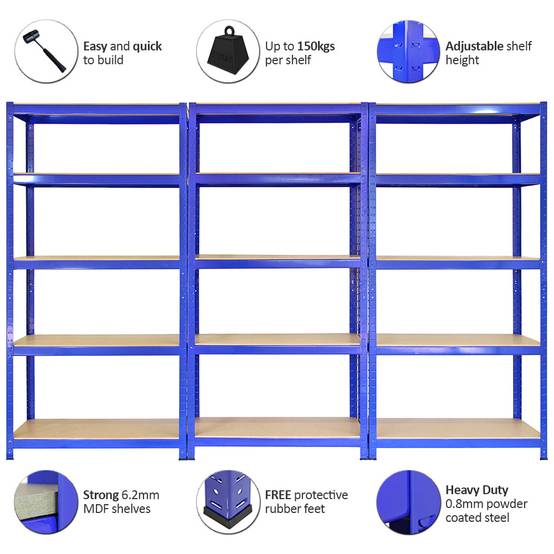 Monstershop - 4 x Monster Racking T-Rax Rayonnage Étagère Robuste, Bleu, 75cm L, 30cm P - Image 5