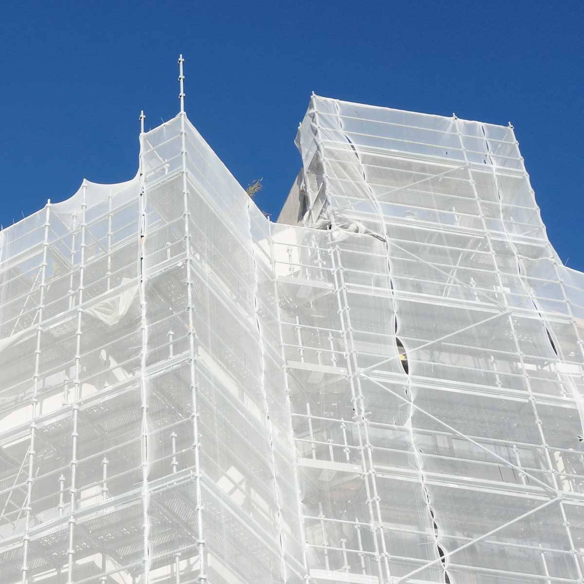 Filet d'échafaudage Blanc 3,07x50 m 50EC - Qualité PRO - Filet de protection d'échafaudage pour chantier - Pare-gravats TECPLAST - Image 6