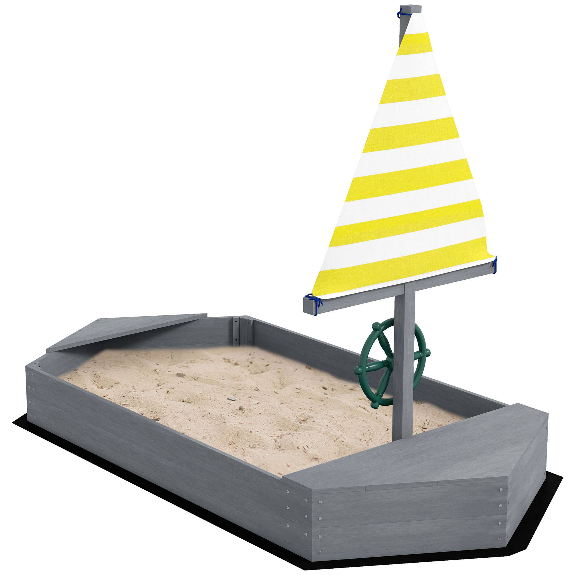 Outsunny - Bac à sable enfant design bateau - dim. 190L x 90l x 138H cm - voile, gouvernail - bois gris - Outsunny - Image 1