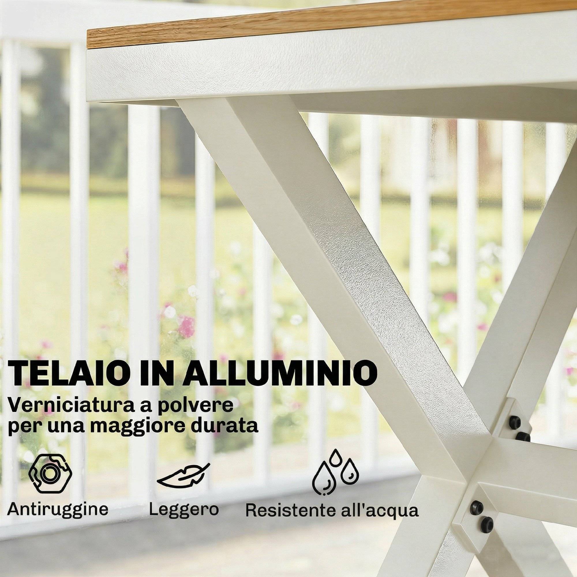 ComfortXL - Salon de jardin 7 pièces aluminium et composite imitation bois table 6 chaises empilables - ComfortXL Outdoor Living - Image 6