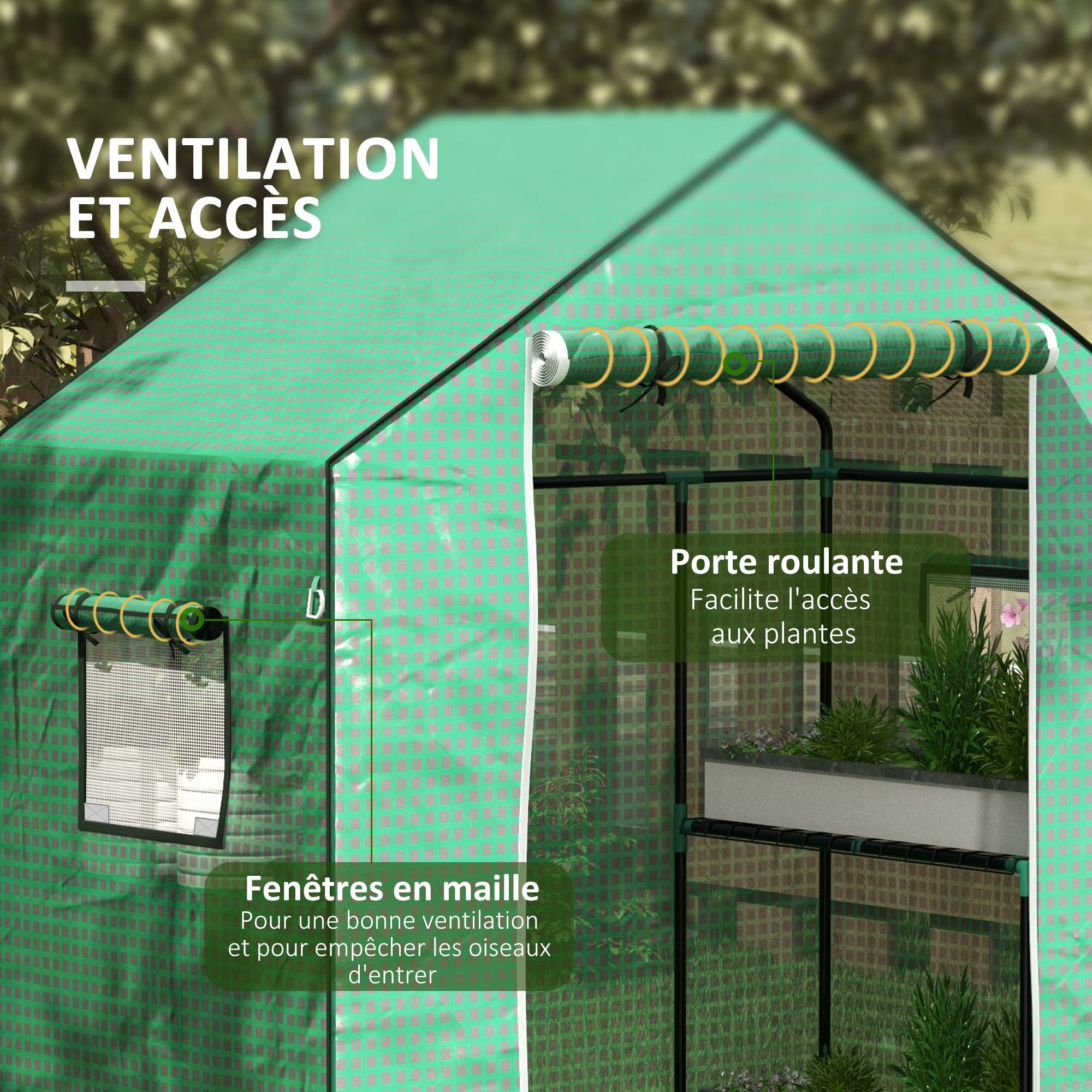 ComfortXL - Housse de serre en PE renforcé 140 x 73 x 190 cm verte avec porte enroulable et fenêtres - ComfortXL Outdoor Living - Image 8