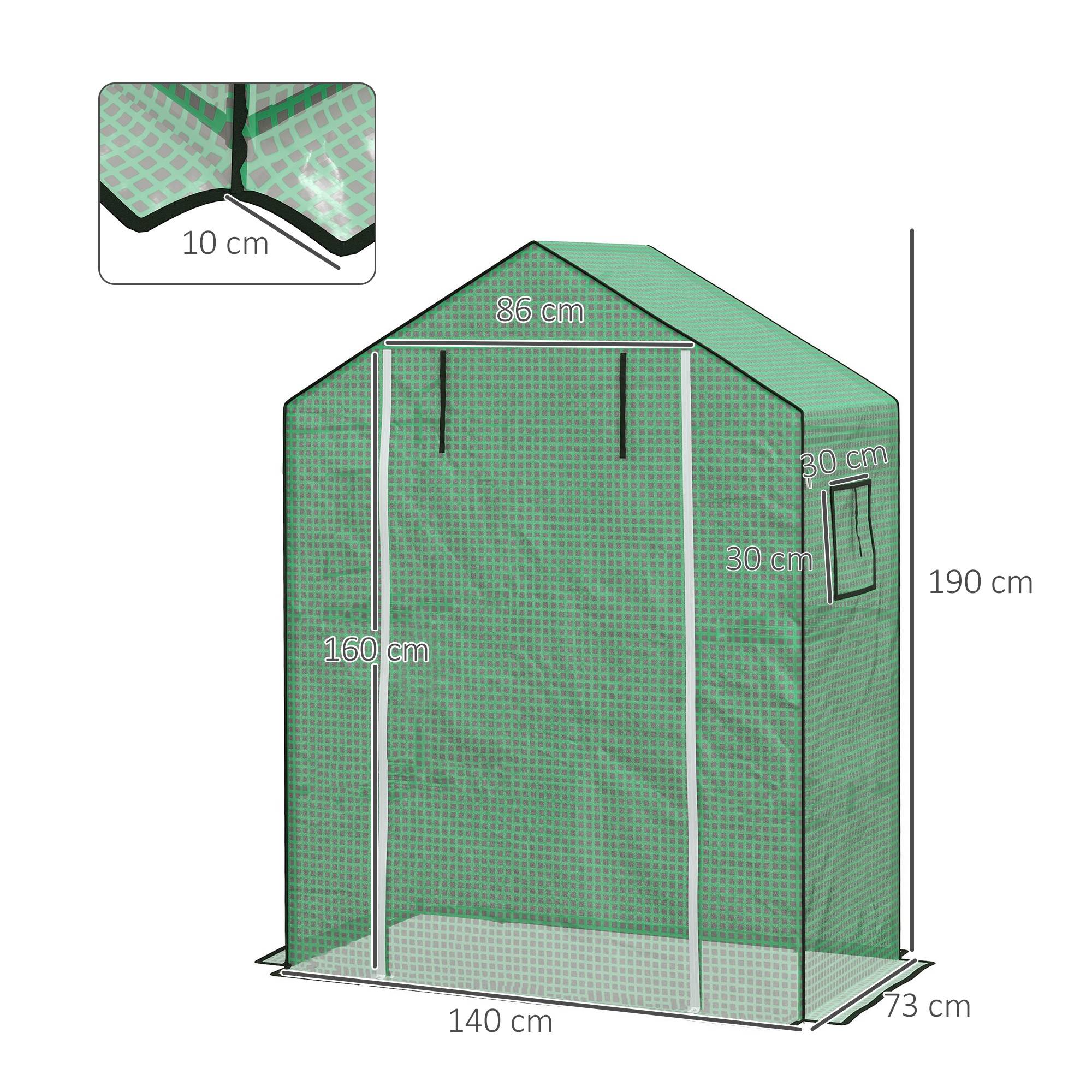 ComfortXL - Housse de serre en PE renforcé 140 x 73 x 190 cm verte avec porte enroulable et fenêtres - ComfortXL Outdoor Living - Image 5