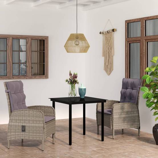 Ensemble à manger de jardin et coussins 3 pcs | Mobilier d'extérieur Gris et noir Maison Chic - Image 2
