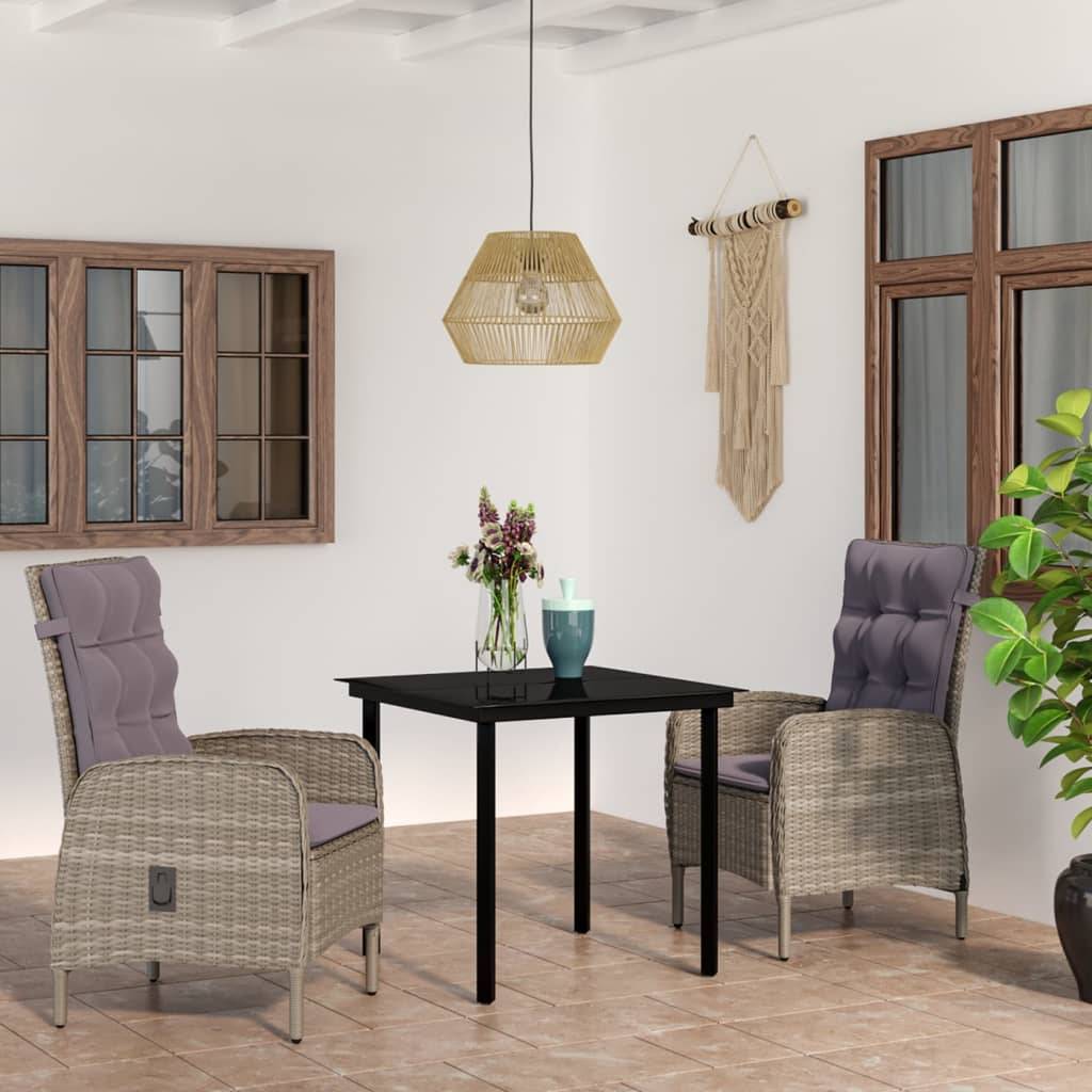 Ensemble à manger de jardin et coussins 3 pcs | Mobilier d'extérieur Gris et noir Maison Chic - Image 2