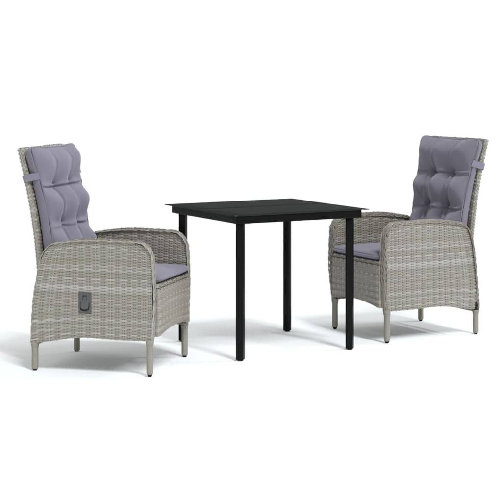 Ensemble à manger de jardin et coussins 3 pcs | Mobilier d'extérieur Gris et noir Maison Chic - Image 1