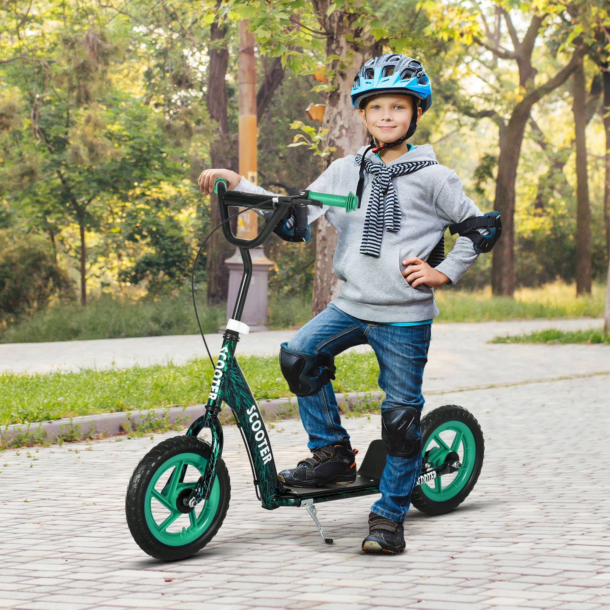 Sans Marque - Trottinette patinette scooter enfant grandes roues 6-12 ans hauteur réglable frein arrière béquille vert - Image 3
