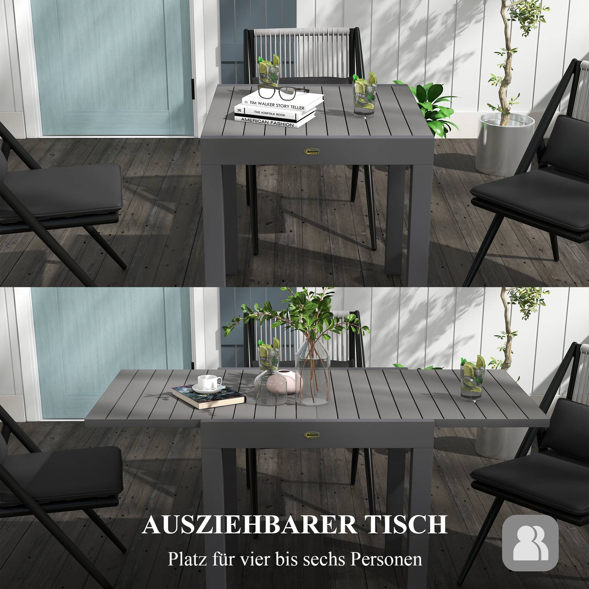 Table de jardin extensible aluminium pour terrasse 6 places 162x80x75cm gris - ComfortXL Outdoor Living - Image 4