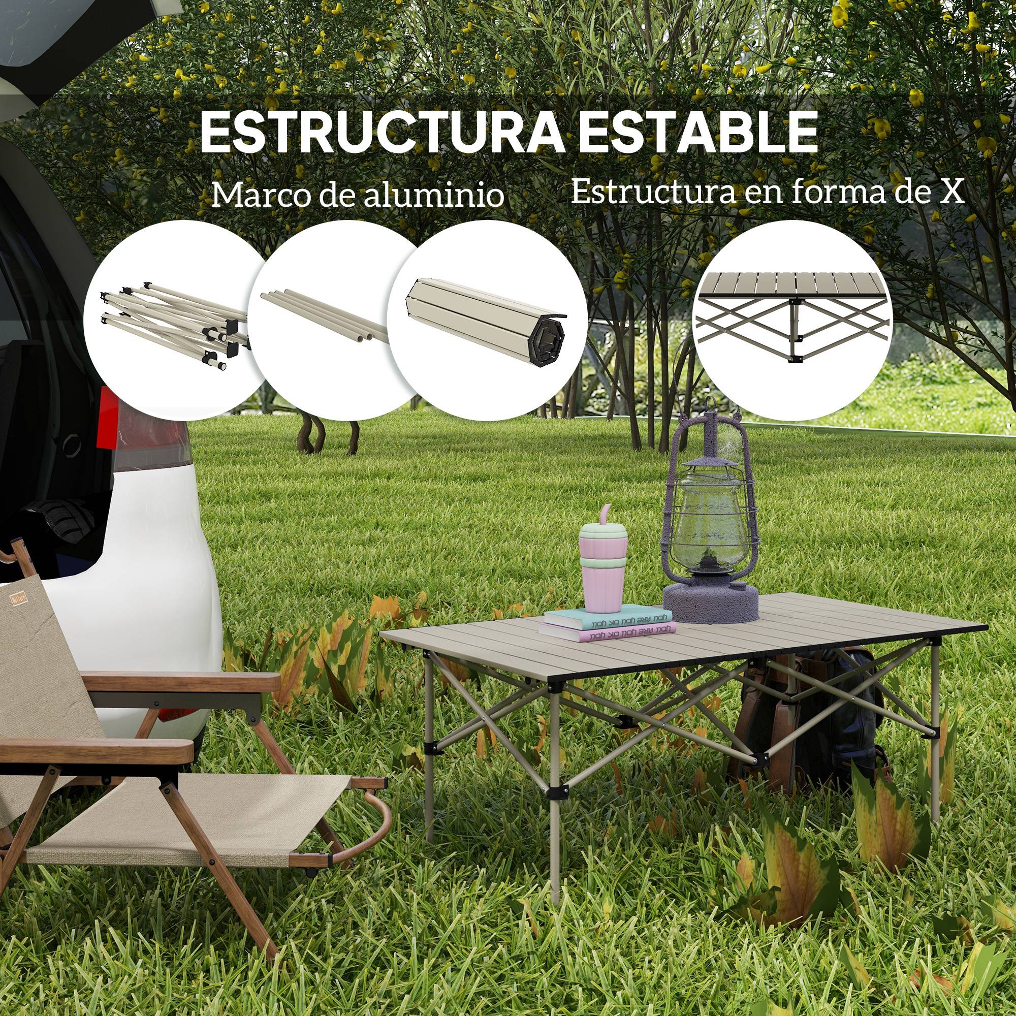 Table de camping pliante avec plateau enroulable et sac de rangement, table de pique-nique portable pour le camping, 95 x 55 x 50 cm, kaki - Image 7
