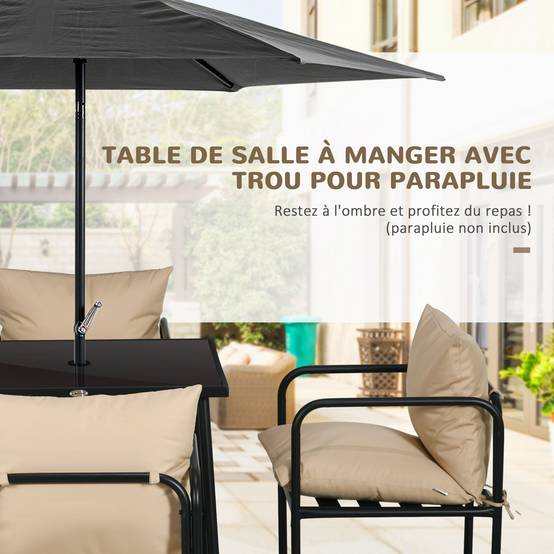 Salon de jardin ensemble table et chaises 5 pièces 1 table à manger carrée et 4 chaises 4 coussins - Image 6