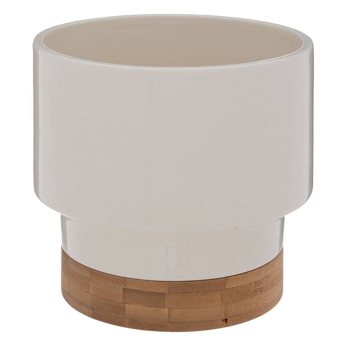 Pot en Céramique Blanc et Bambou D 16 x H 17 cm - Image 1