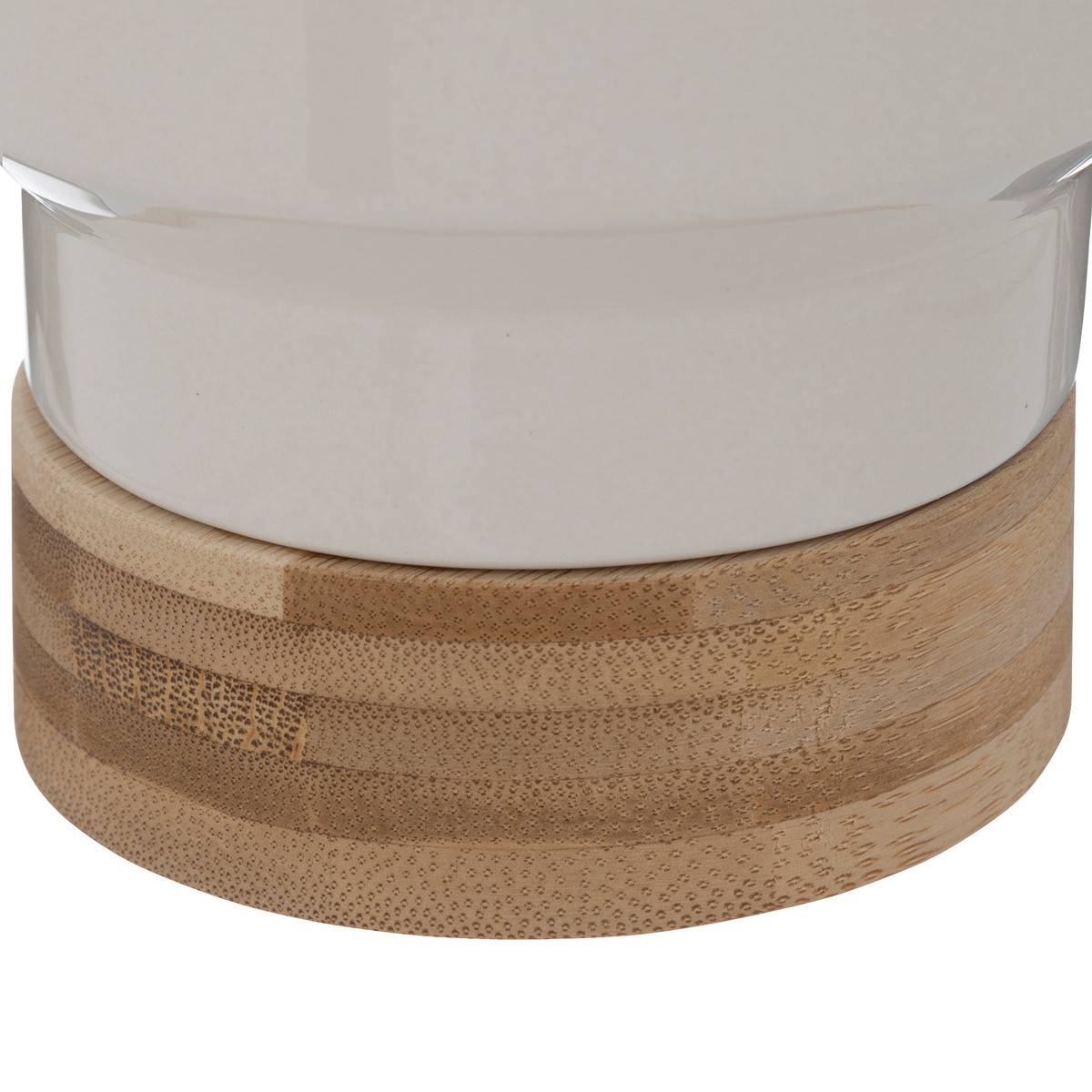 Pot en Céramique Blanc et Bambou D 16 x H 17 cm - Image 2