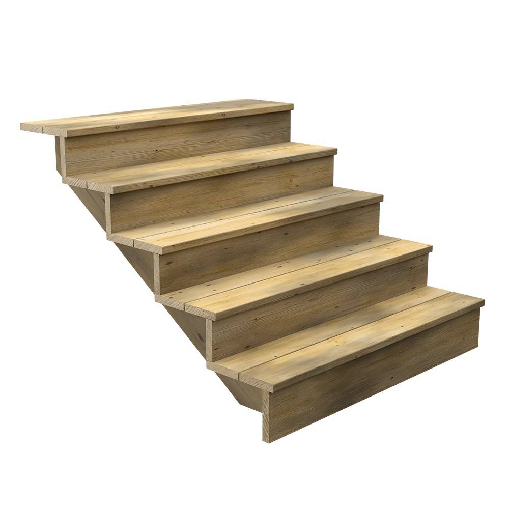 Decklinea - Escalier Bois Exterieur - 5 Marches Pleines - Largeur : 1m20 - Hauteur : 85cm - Avec Contremarches - Pin du Nord - Image 1