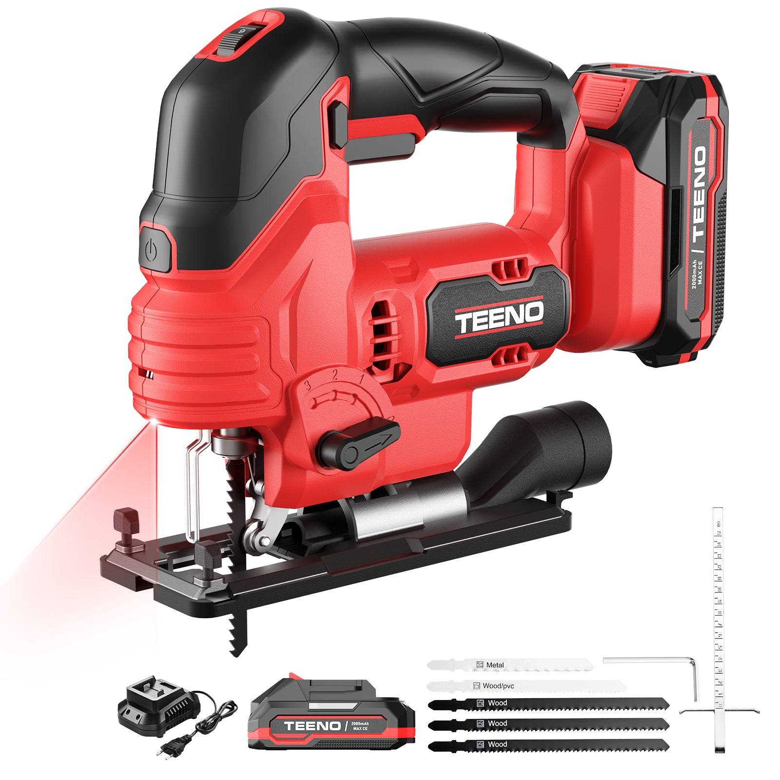 Teeno - Scie Sauteuse Sans Fil pour Batterie Makita 20 V, 800-3000 SPM Scie Sauteuse Laser avec 5 lames, Inclinaison ± 45°, 6 vitesses, LED, coupe du - Image 1