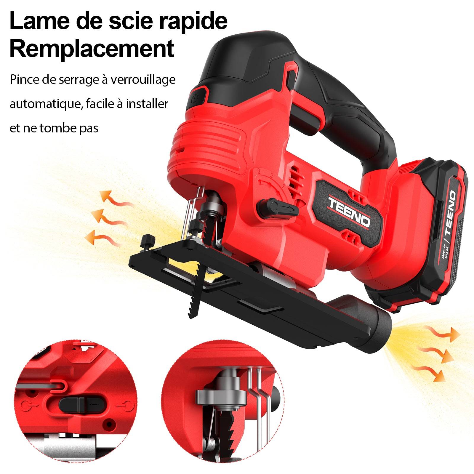 Teeno - Scie Sauteuse Sans Fil pour Batterie Makita 20 V, 800-3000 SPM Scie Sauteuse Laser avec 5 lames, Inclinaison ± 45°, 6 vitesses,  LED, coupe du - Image 3