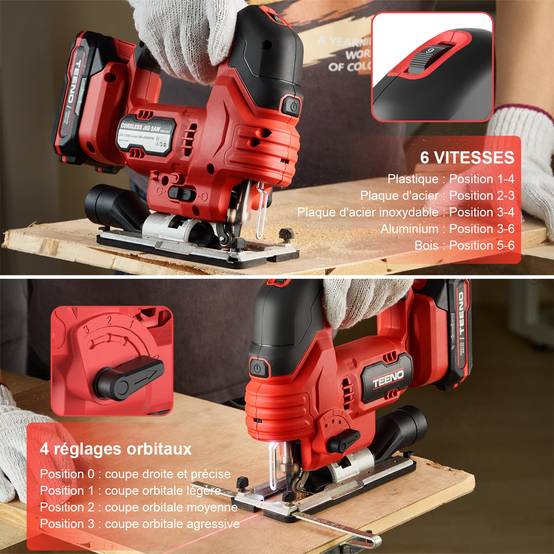 Teeno - Scie Sauteuse Sans Fil pour Batterie Makita 20 V, 800-3000 SPM Scie Sauteuse Laser avec 5 lames, Inclinaison ± 45°, 6 vitesses, LED, coupe du - Image 6