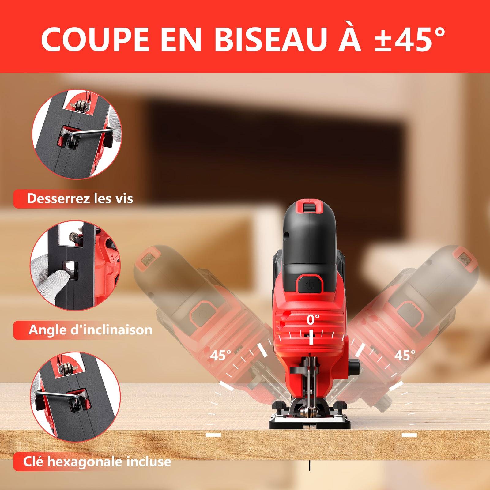 Teeno - Scie Sauteuse Sans Fil pour Batterie Makita 20 V, 800-3000 SPM Scie Sauteuse Laser avec 5 lames, Inclinaison ± 45°, 6 vitesses,  LED, coupe du - Image 4
