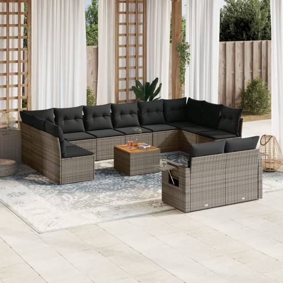 ComfortXL - Salon de Jardin Bas Modulable 12 Places en Poly Rotin avec Table Basse Acacia pour Extérieur Gris – ComfortXL Outdoor Living - Image 1