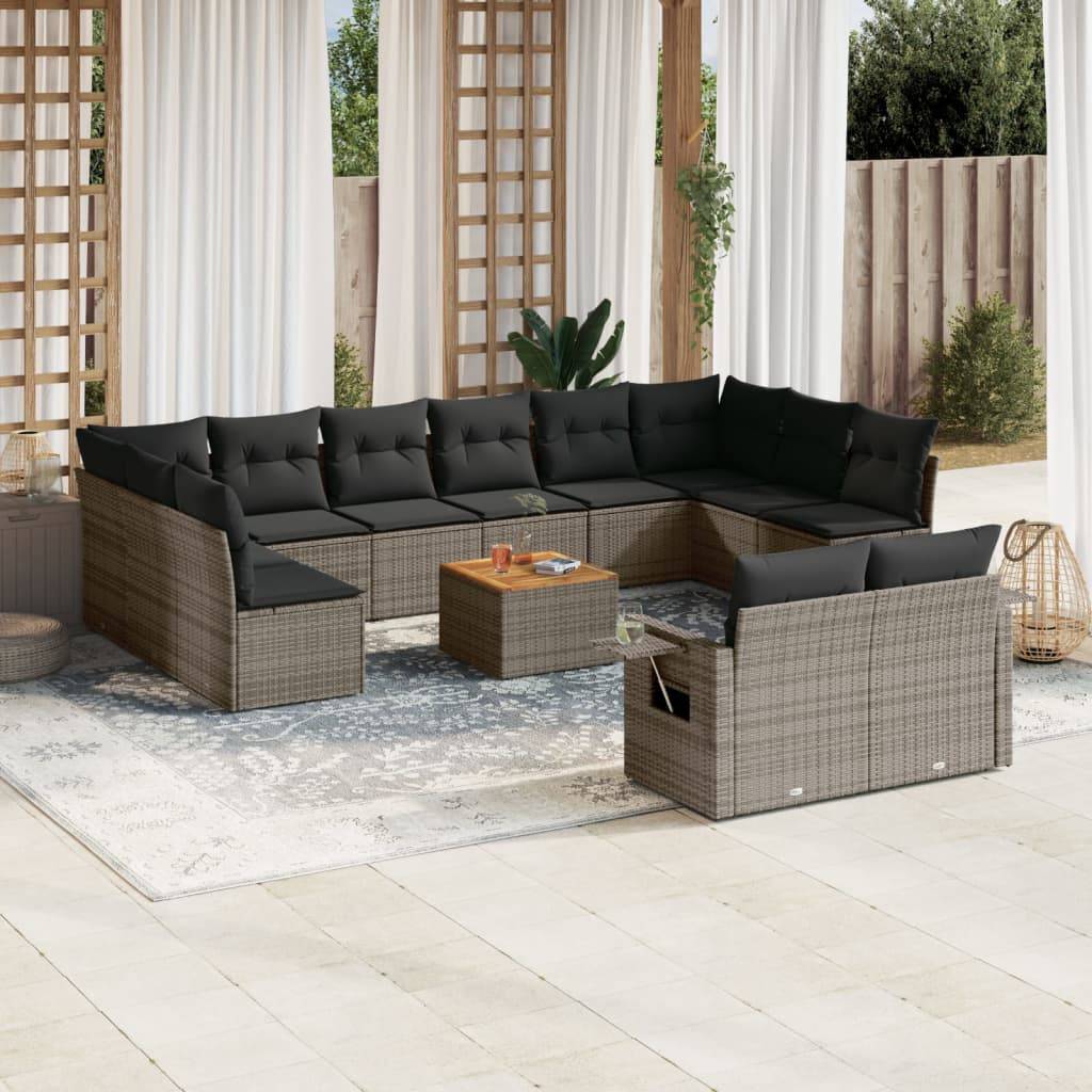 ComfortXL - Salon de Jardin Bas Modulable 12 Places en Poly Rotin avec Table Basse Acacia pour Extérieur Gris – ComfortXL Outdoor Living - Image 1