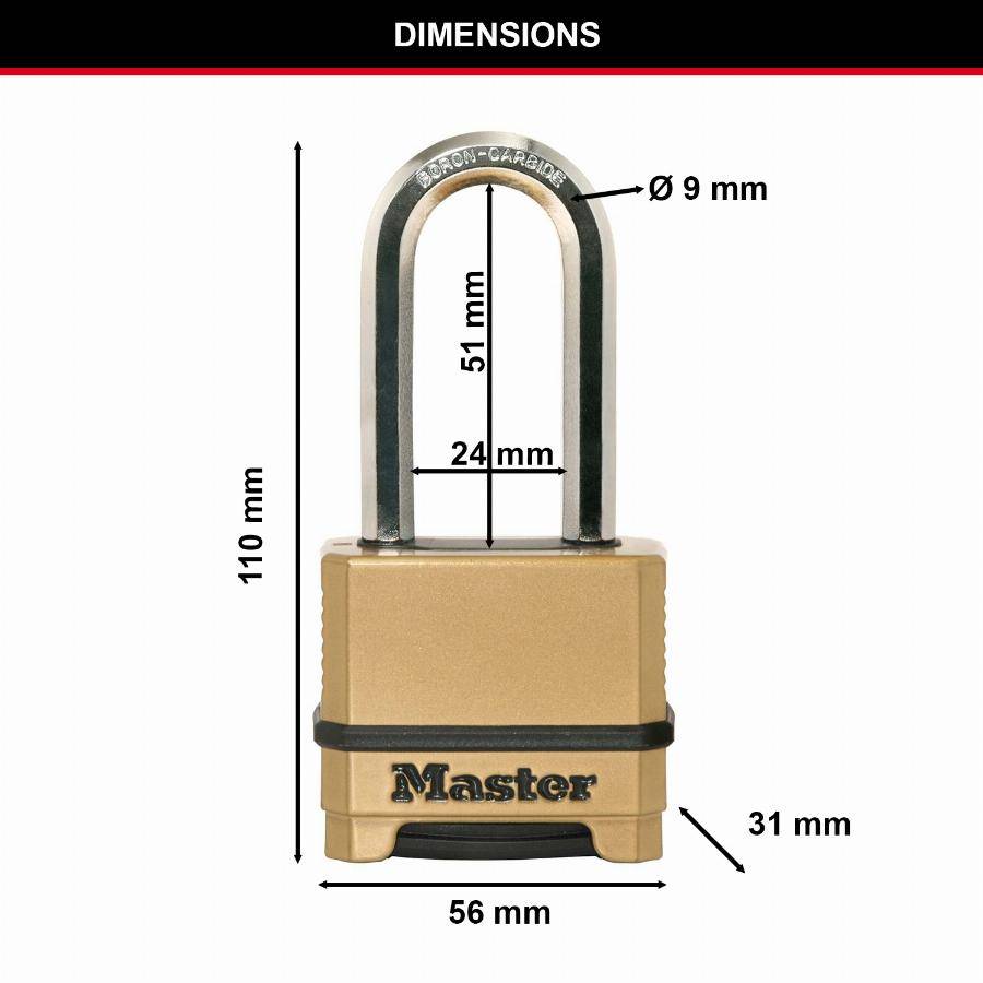Masterlock - Cadenas Excell® en zinc MASTERLOCK 56 mm - Combinaison programmable - M175EURDLH - Image 3
