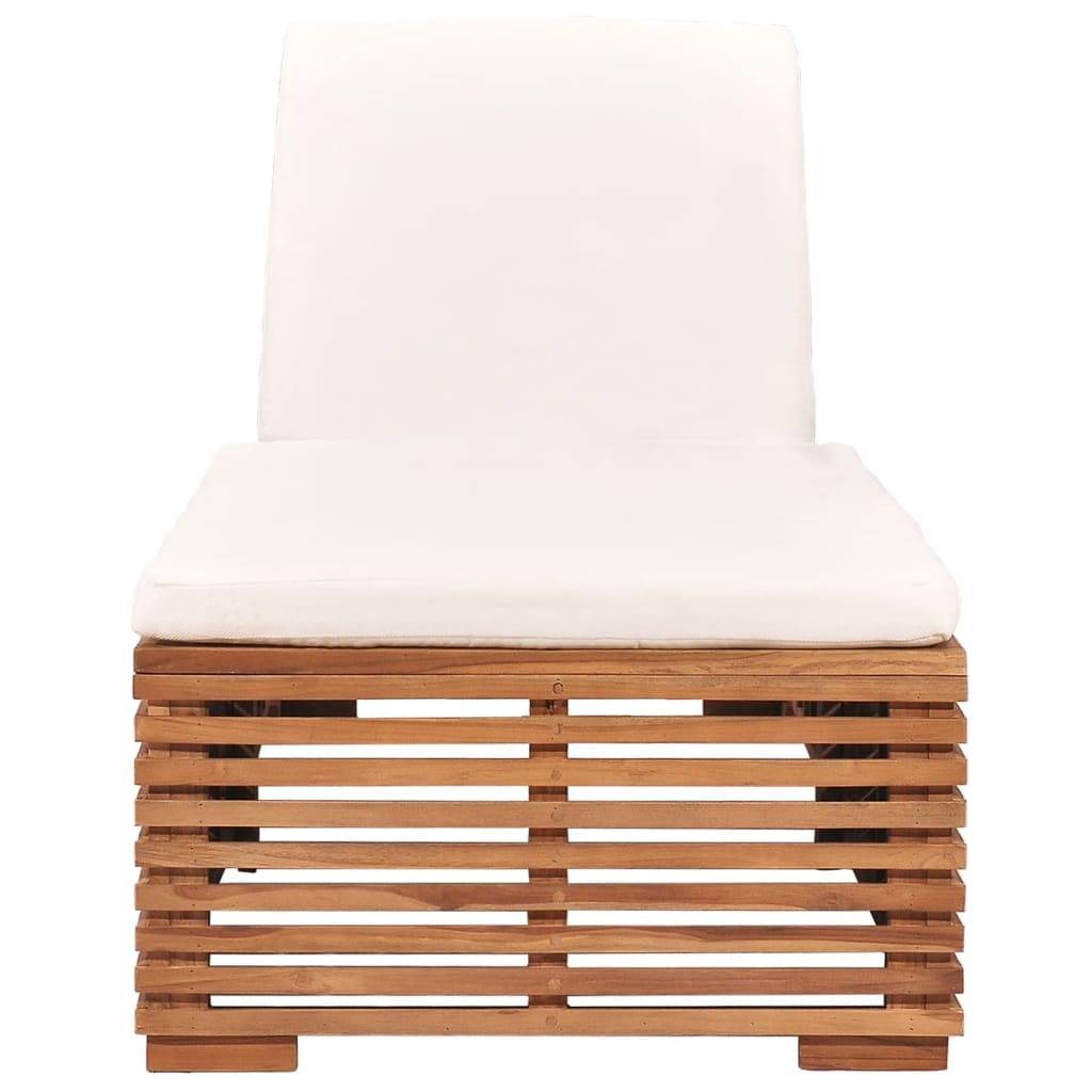 Helloshop26 - Transat chaise longue bain de soleil lit de jardin terrasse meuble d'extérieur 200 cm avec coussin bois de teck solide crème - Image 2