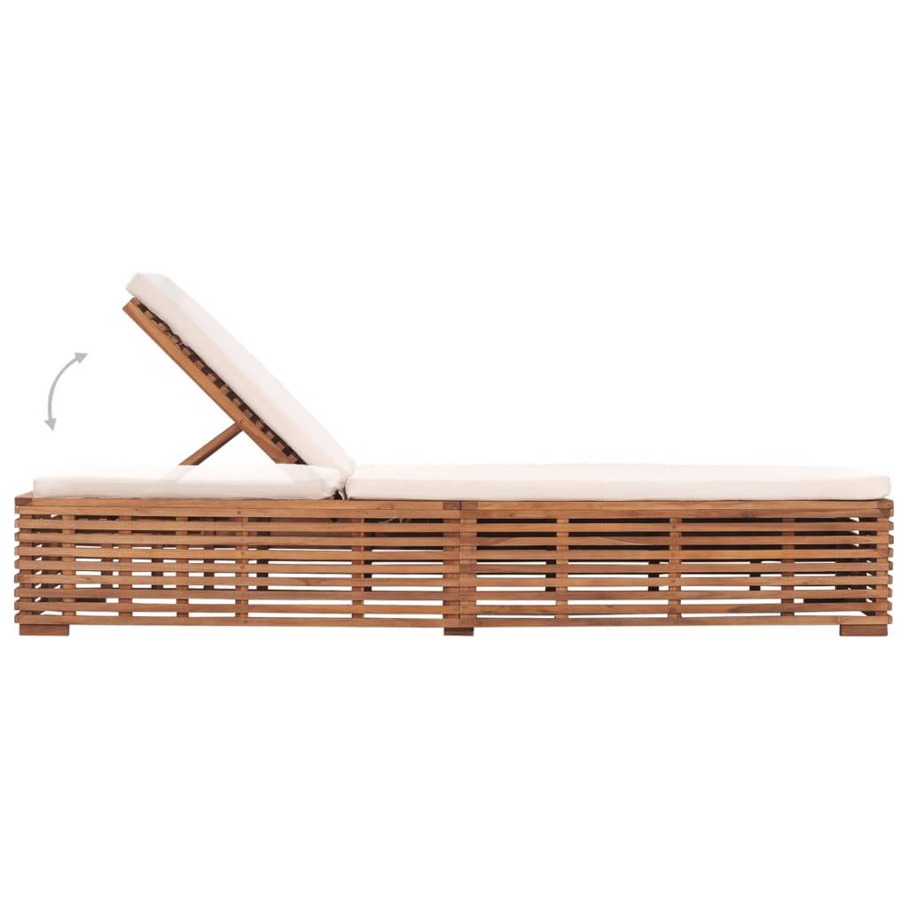 Helloshop26 - Transat chaise longue bain de soleil lit de jardin terrasse meuble d'extérieur 200 cm avec coussin bois de teck solide crème - Image 5