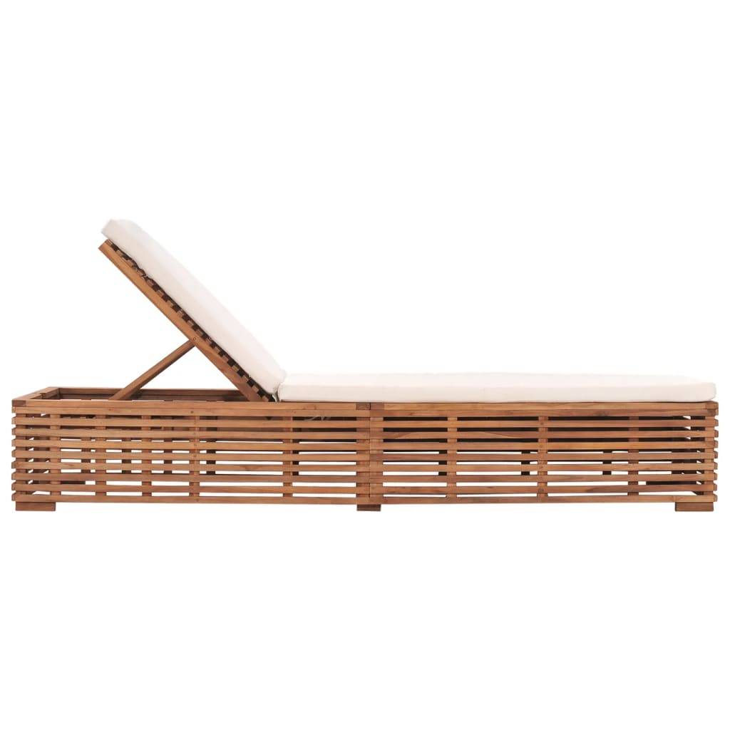 Helloshop26 - Transat chaise longue bain de soleil lit de jardin terrasse meuble d'extérieur 200 cm avec coussin bois de teck solide crème - Image 3