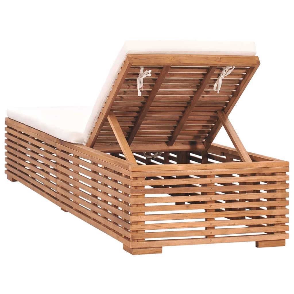 Helloshop26 - Transat chaise longue bain de soleil lit de jardin terrasse meuble d'extérieur 200 cm avec coussin bois de teck solide crème - Image 4