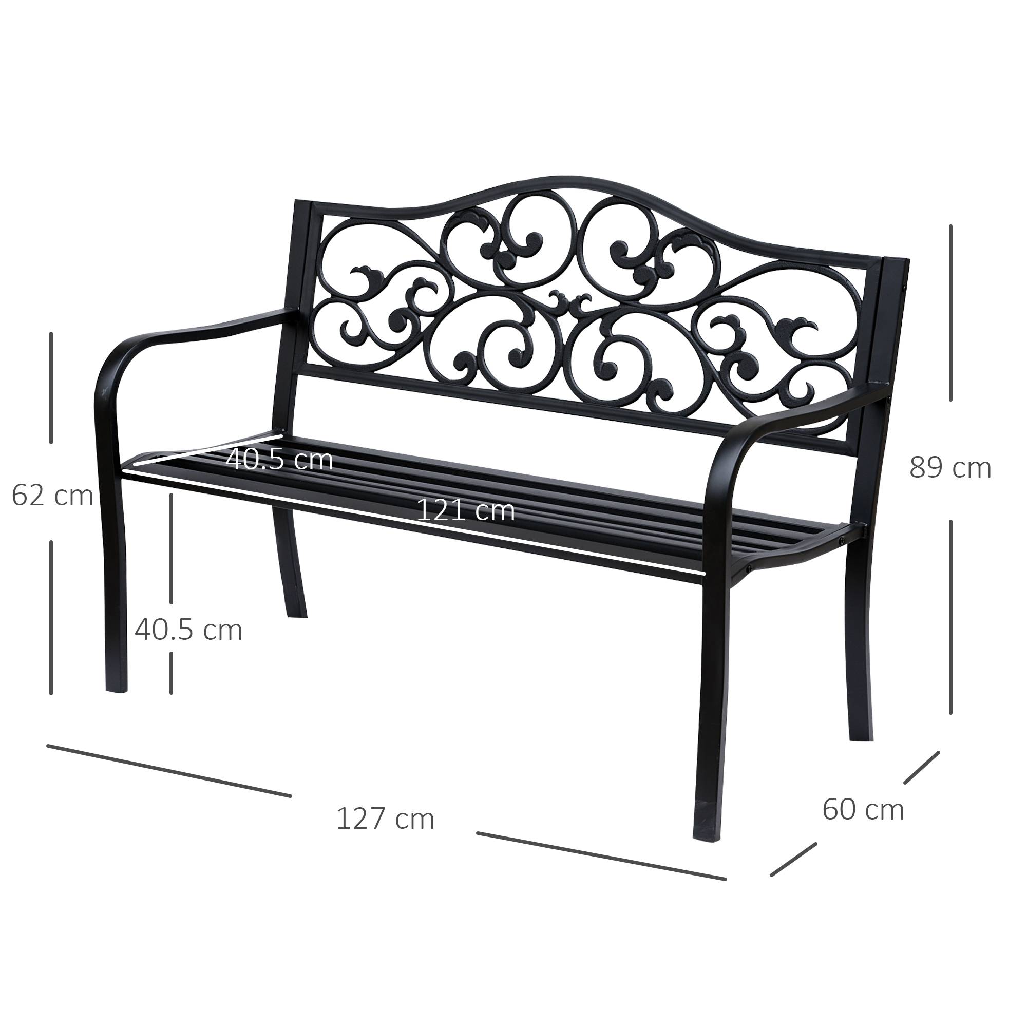 PANGIVO - Banc de jardin 3 places, métal et fonte, noir, 127 x 60 x 89 cm - PANGIVO - Image 3