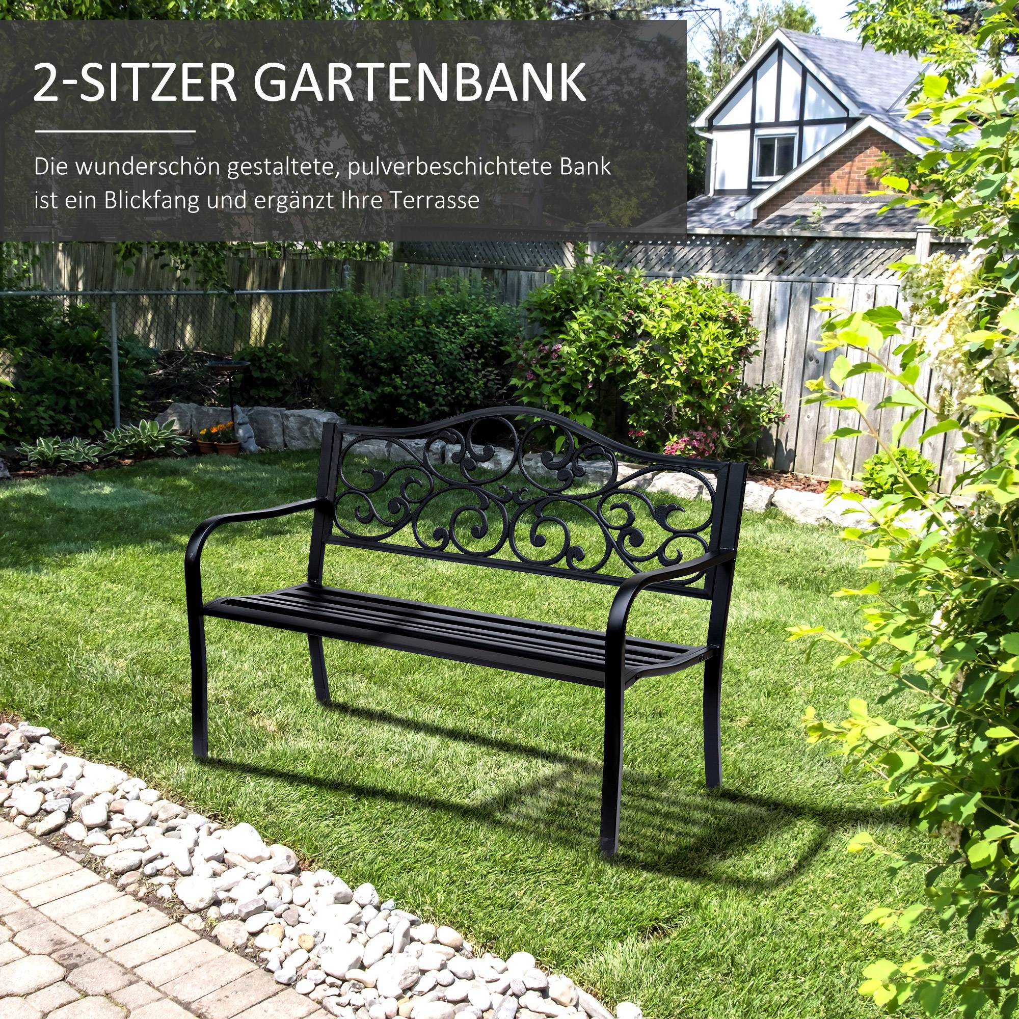 PANGIVO - Banc de jardin 3 places, métal et fonte, noir, 127 x 60 x 89 cm - PANGIVO - Image 4