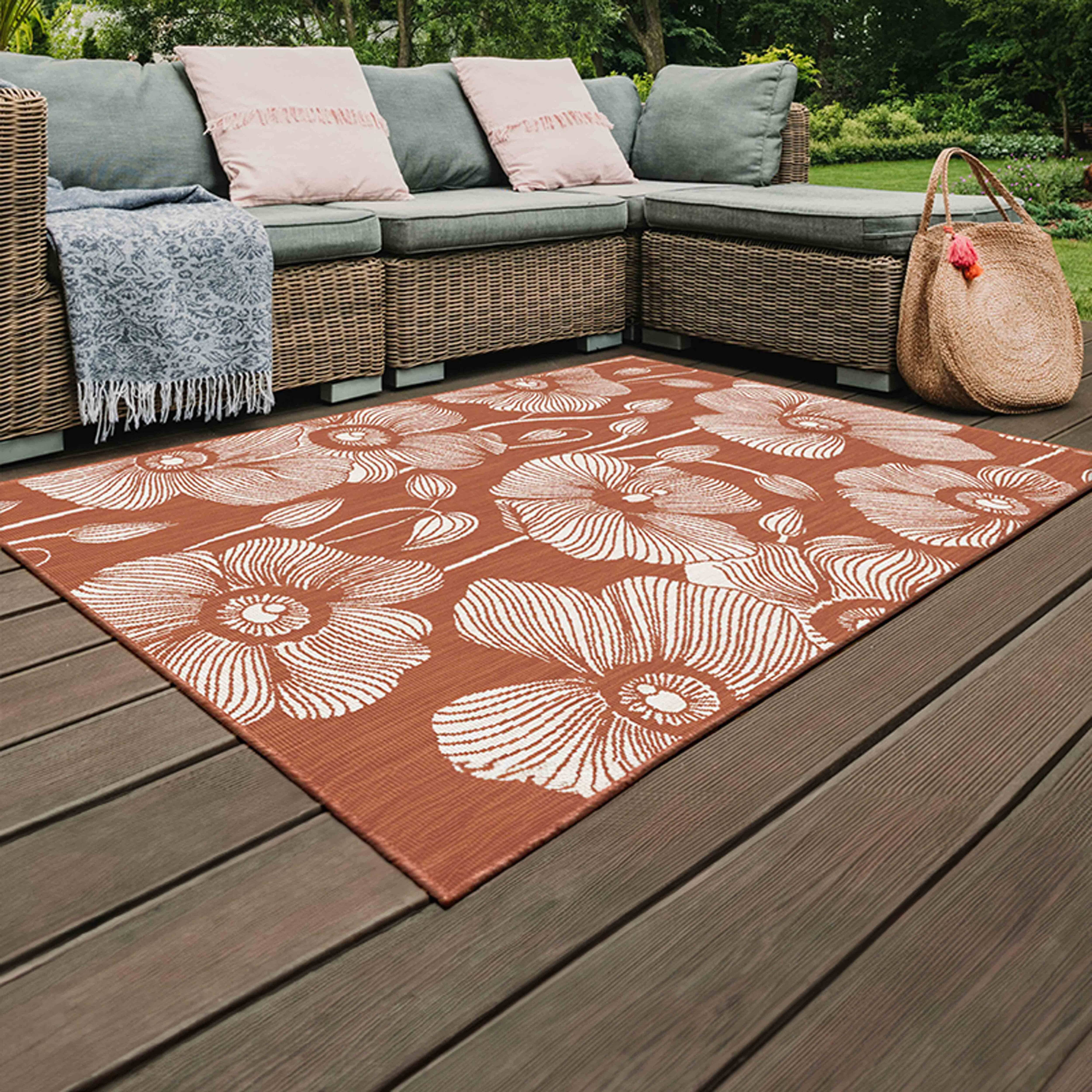 Oviala - Tapis d'extérieur en polypropylène 160 x 230 cm terracotta Poppy - Oviala - Image 2