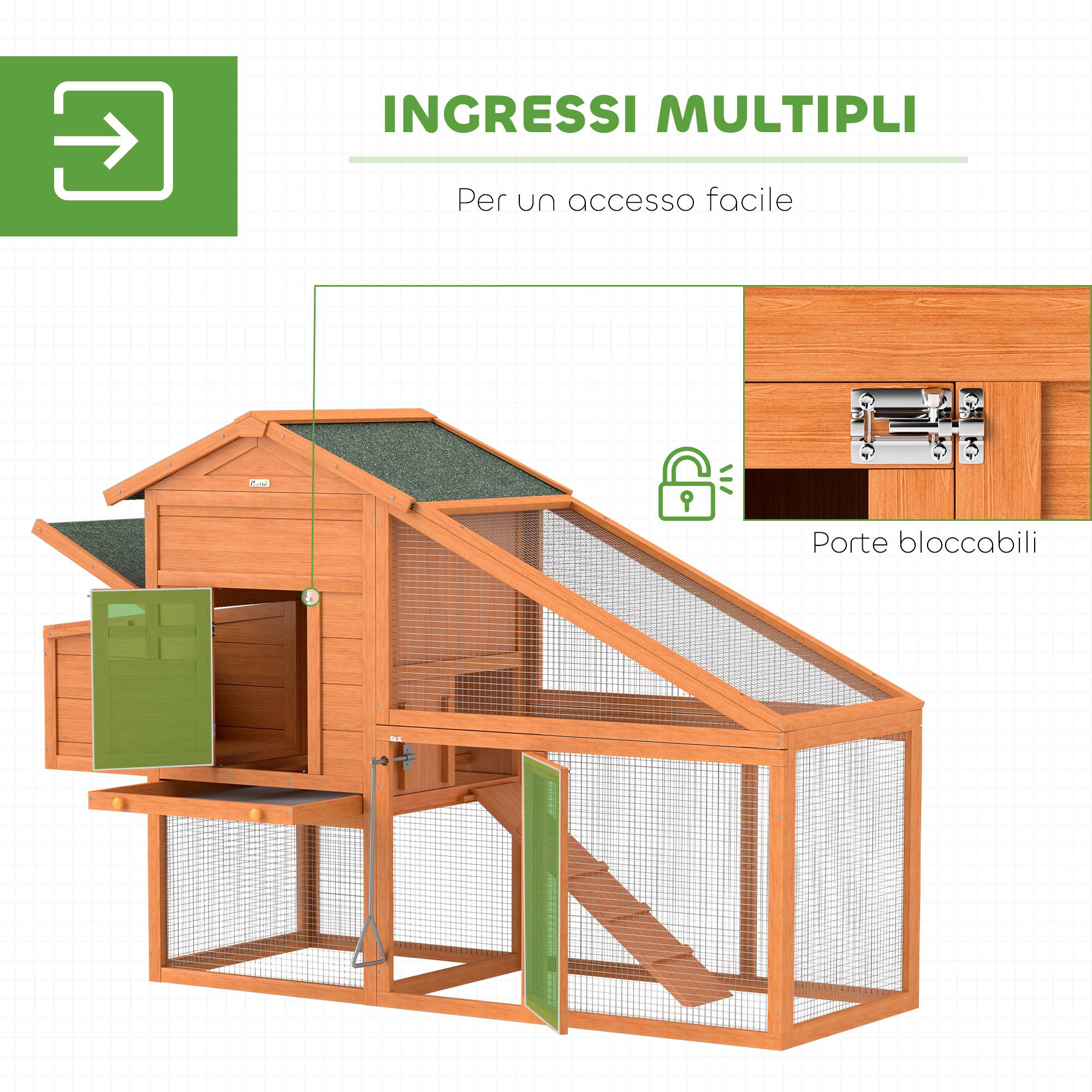 ComfortXL - Petit Poulailler en Bois Sapin pour 1-2 Poules avec Enclos et Nichoir 179x67x115cm - ComfortXL Outdoor Living - Image 7