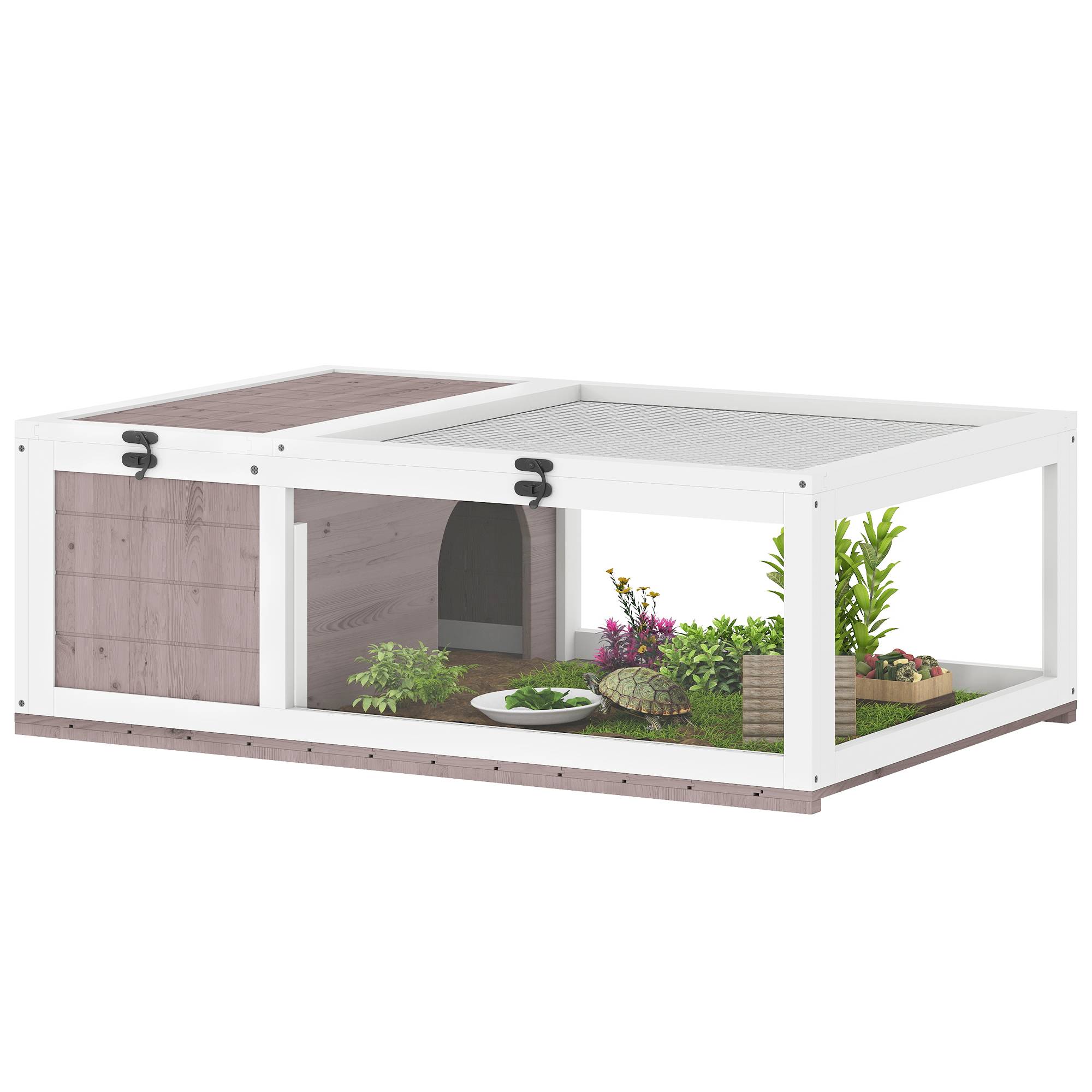 Sans Marque - Schildkrötenhaus aus Holz Schildkrötengehege mit Haupthäusern aufklappbarem Oberseite 91x60,5x32 cm, Braun - Image 1
