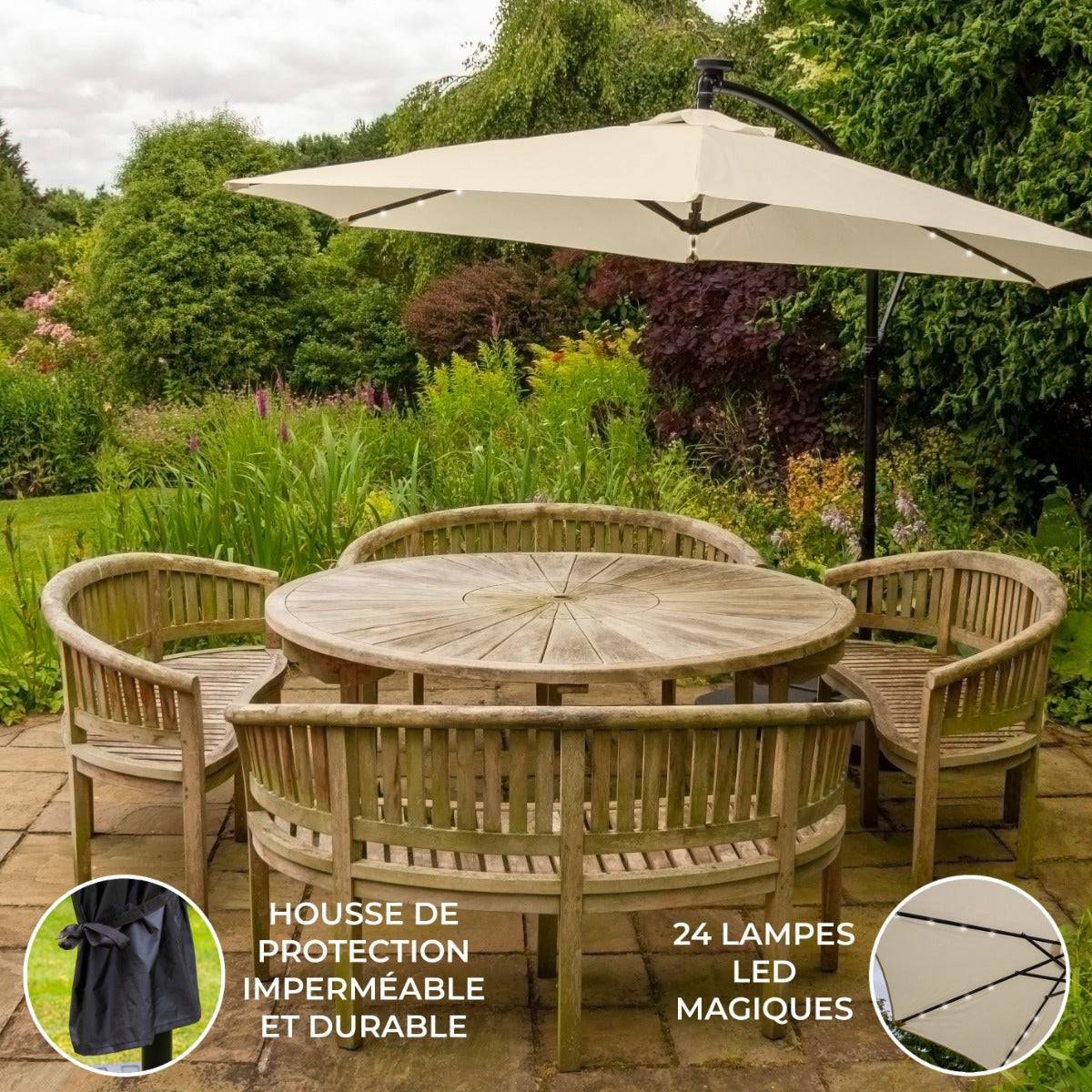Monstershop - Parasol Crème 3m avec LED's Intégrés - Image 2