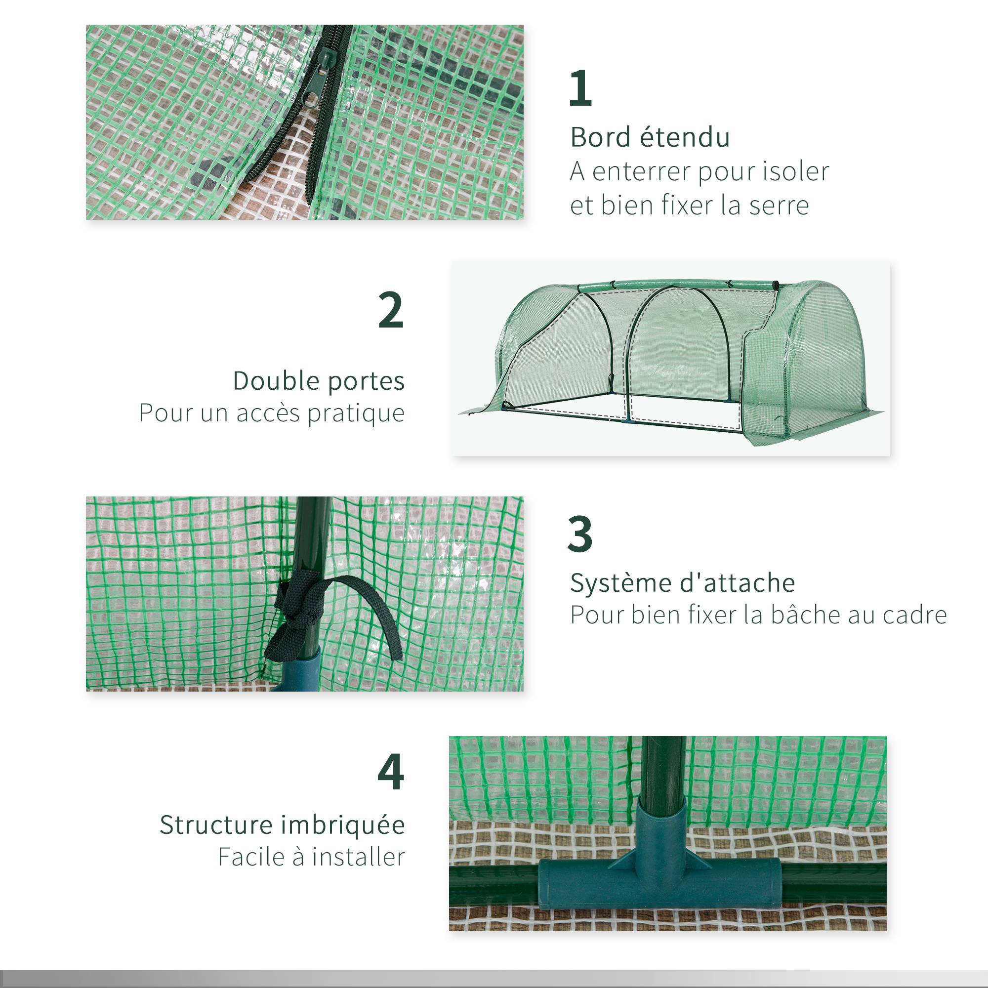 Mini serre potagère en acier pour semis protection gel et intempéries 200x100x80cm vert - ComfortXL Outdoor Living - Image 7