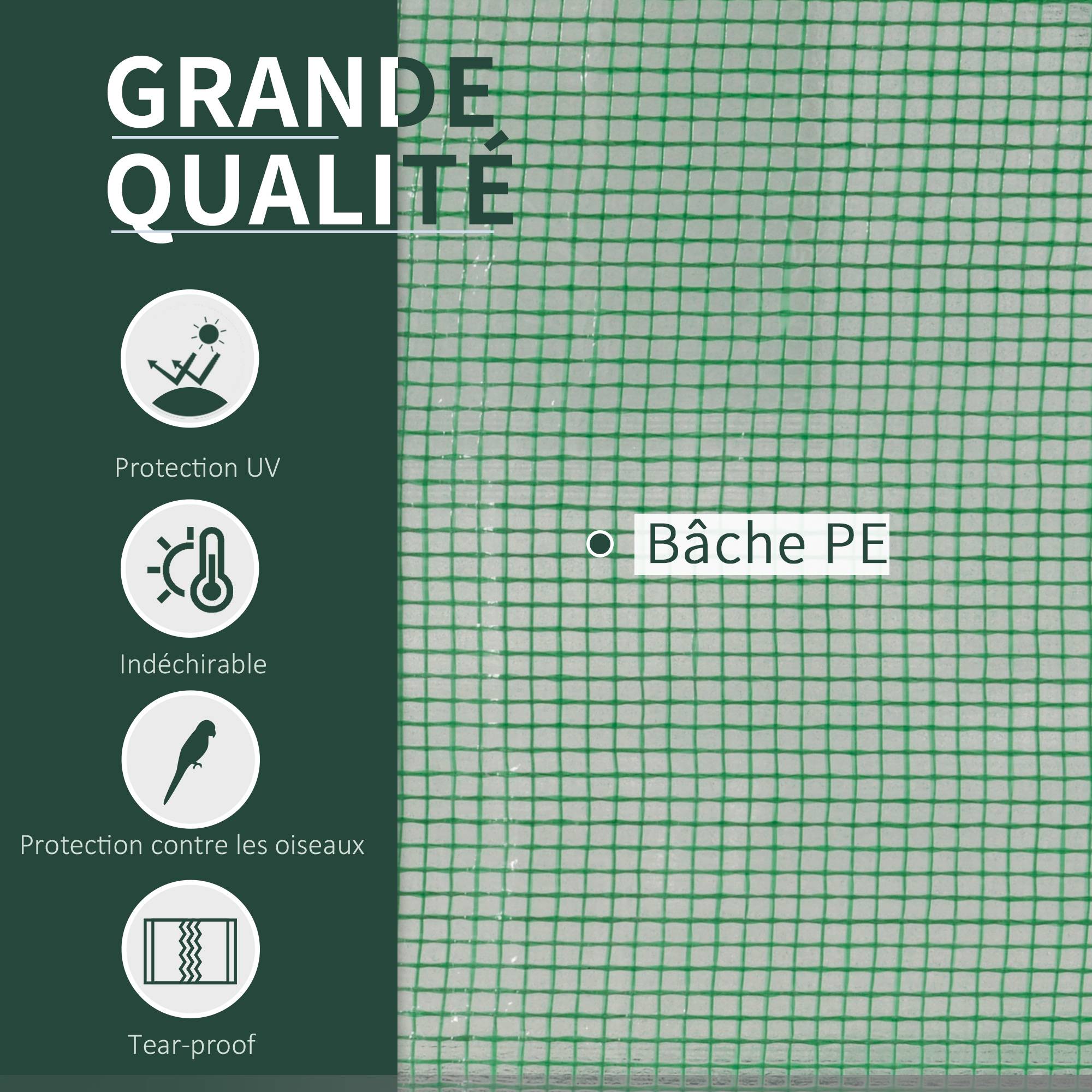 Mini serre potagère en acier pour semis protection gel et intempéries 200x100x80cm vert - ComfortXL Outdoor Living - Image 6