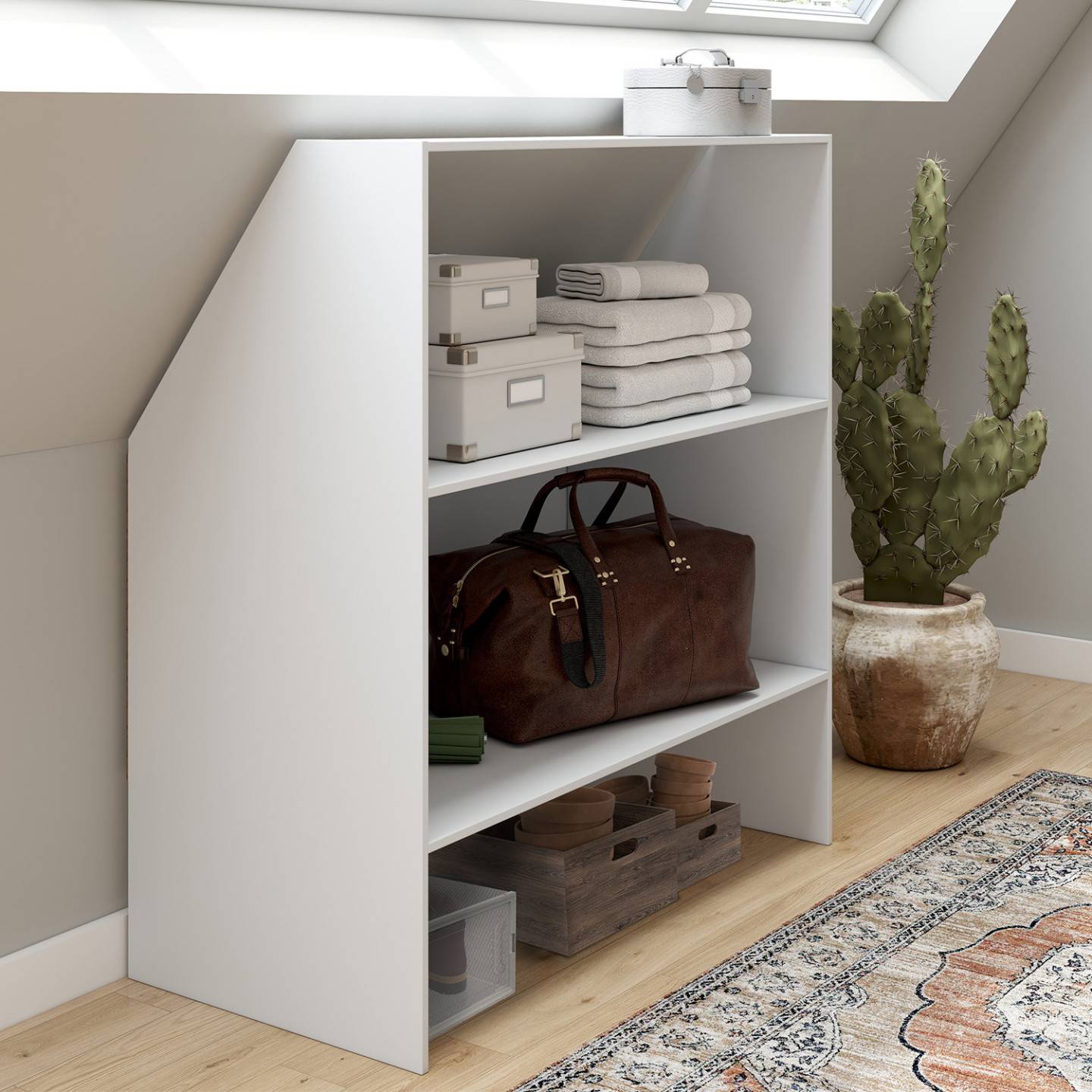 Etagère sous pente 2 niveaux TOMI 100 x 50 x 70/110 cm blanc - Image 1
