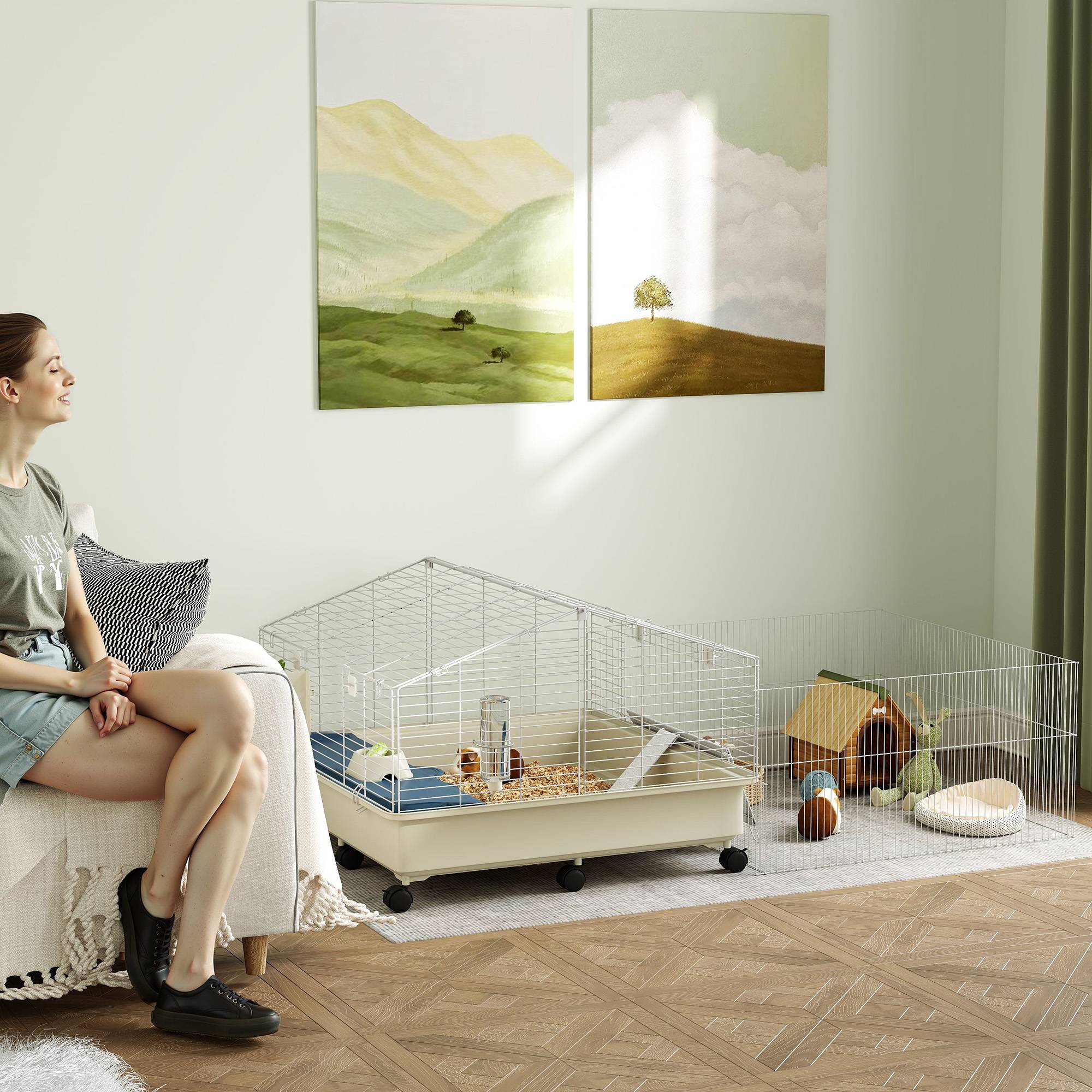 Sans Marque - Cage petits animaux balcon rampe mangeoire biberon 2 niveaux blanc - Image 3