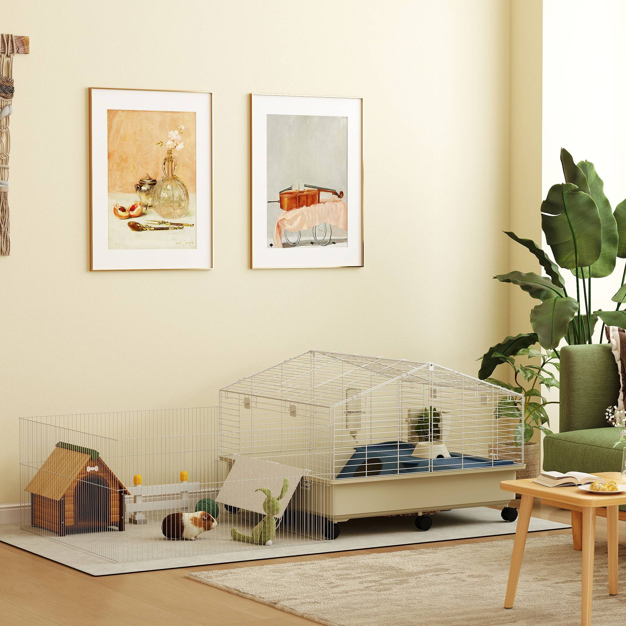 Sans Marque - Cage petits animaux balcon rampe mangeoire biberon 2 niveaux blanc - Image 4
