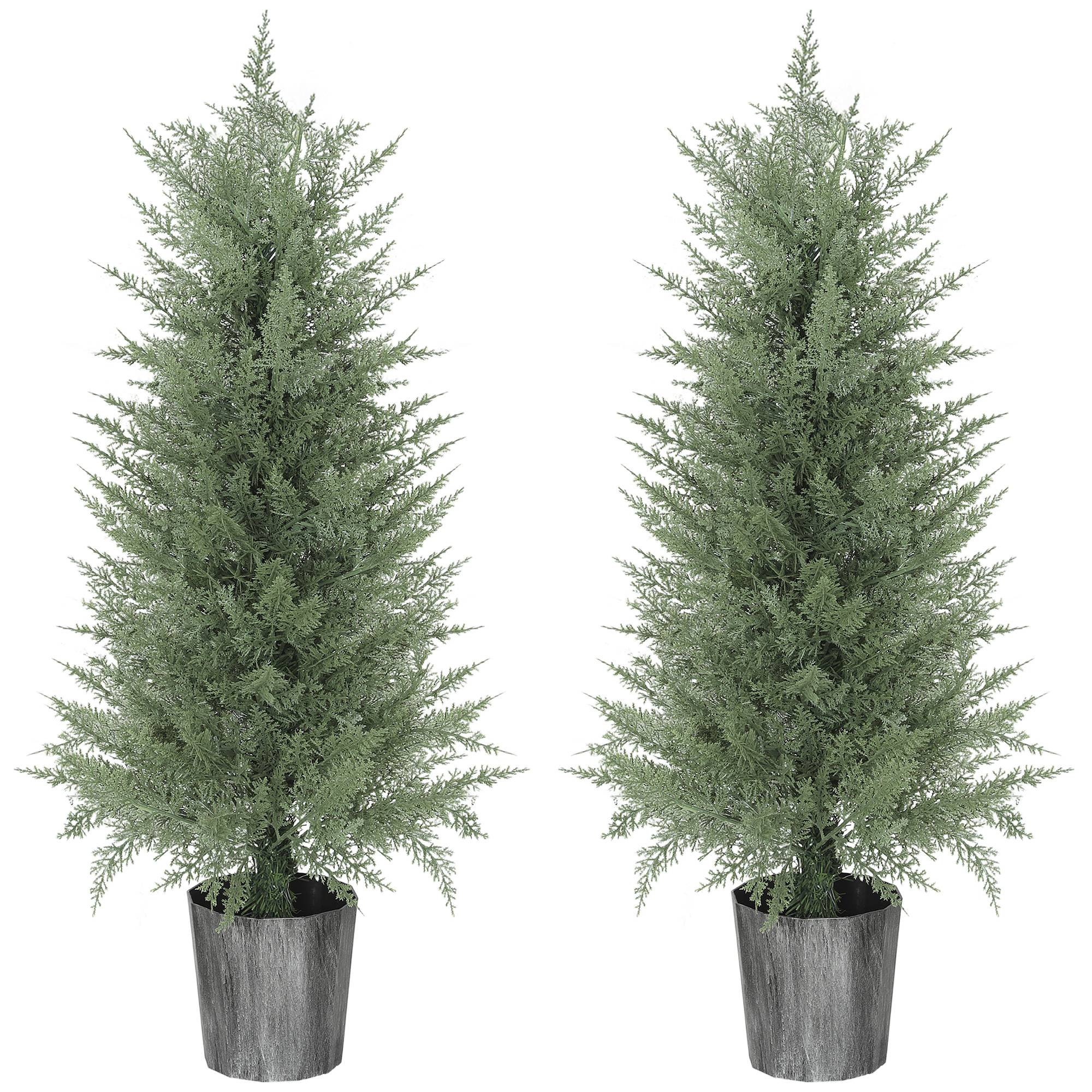 Sans Marque - Lot 2 grands cyprès 90cm, plantes artificielles en pot, 15x15x90 cm, vert - Image 2