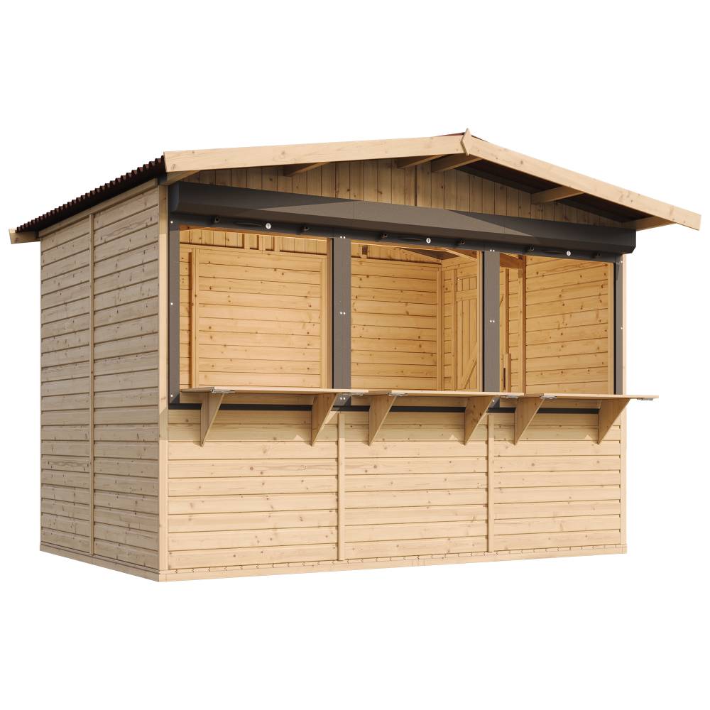 Timbela - Maison de jardin en bois 263 x 336 cm / 6 m² - Étal de marché en bois avec comptoir - Bar jardin - 17 mm d’épaisseur - Timbela M150AZ - Image 3