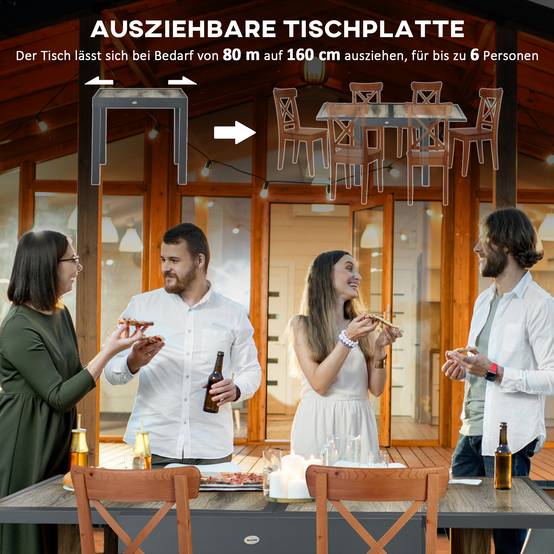 Table extensible aluminium aspect bois 160 x 80 x 75 cm - PANGIVO - Image 6