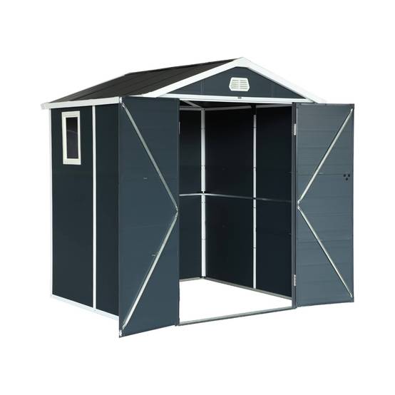 sweeek - Abri de jardin plastique 3.65 m². anthracite. acier et aluminium. toiture en double pente et grande porte d'entée. 192 x 190 x 219cm | sweeek - Image 2