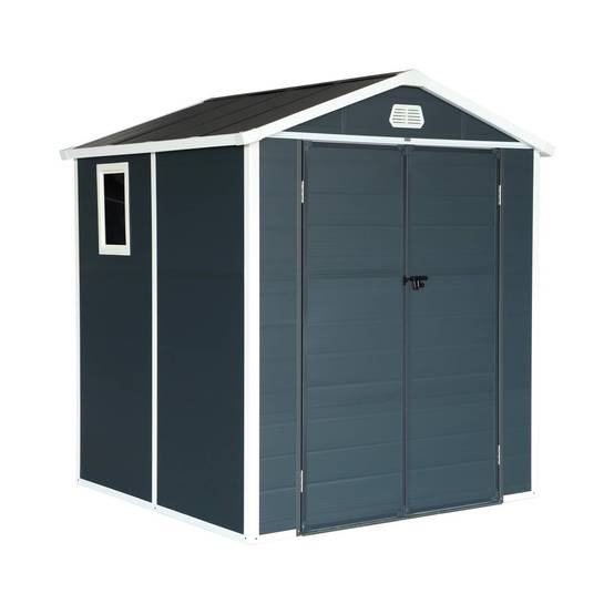 sweeek - Abri de jardin plastique 3.65 m². anthracite. acier et aluminium. toiture en double pente et grande porte d'entée. 192 x 190 x 219cm | sweeek - Image 1
