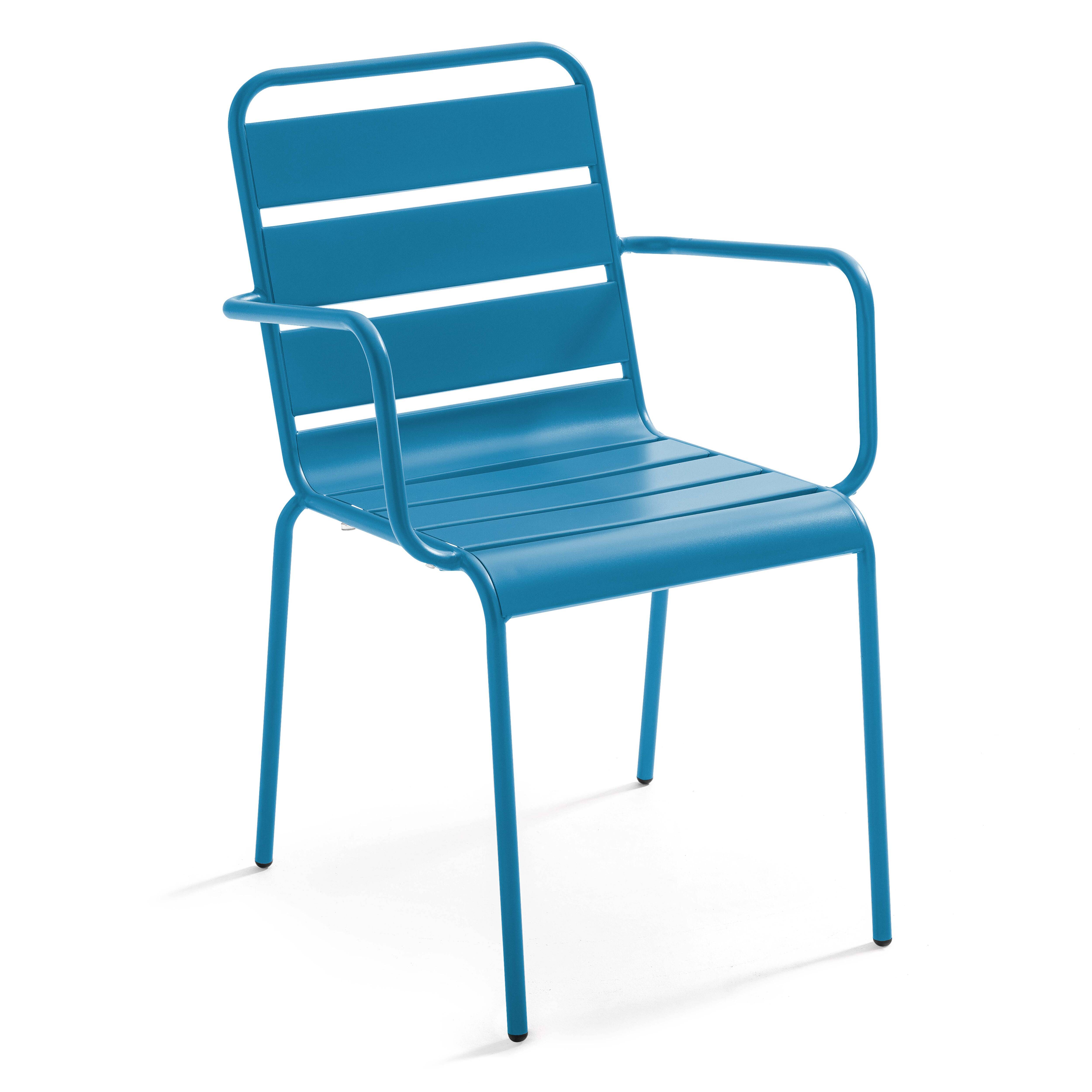 Oviala - Ensemble table de jardin carrée et 4 fauteuils acier bleu pacific Palavas - Oviala - Image 4