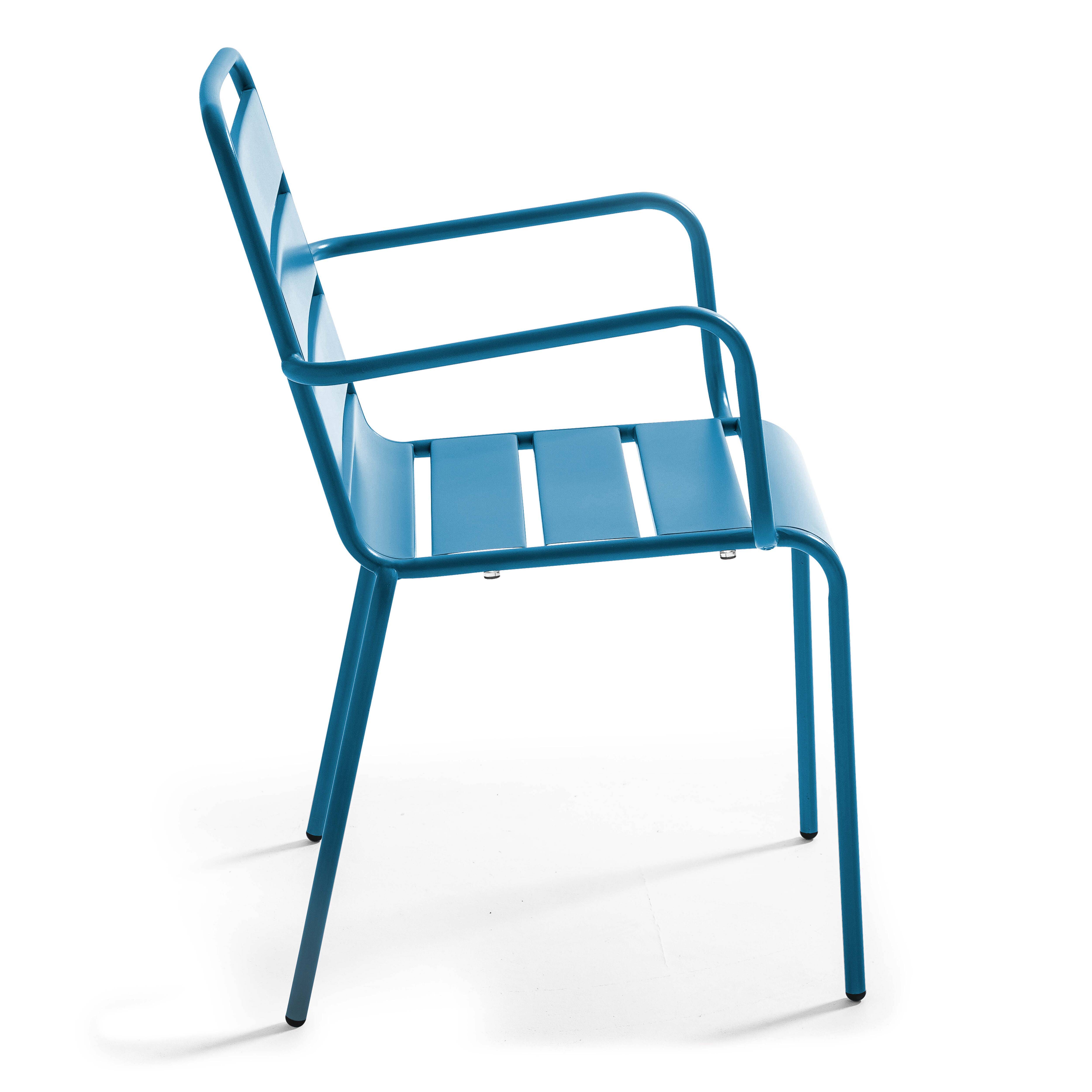 Oviala - Ensemble table de jardin carrée et 4 fauteuils acier bleu pacific Palavas - Oviala - Image 5