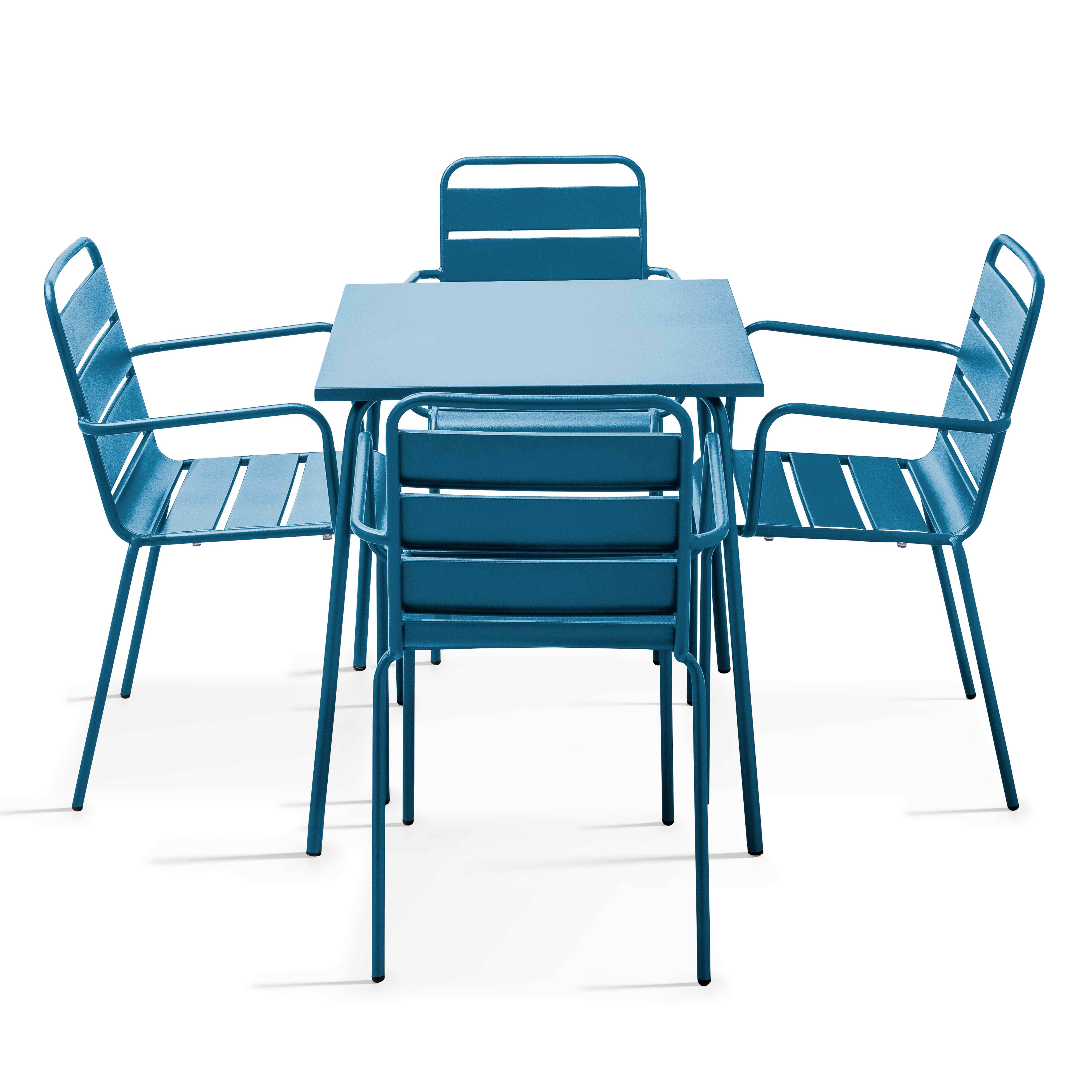 Oviala - Ensemble table de jardin carrée et 4 fauteuils acier bleu pacific Palavas - Oviala - Image 1