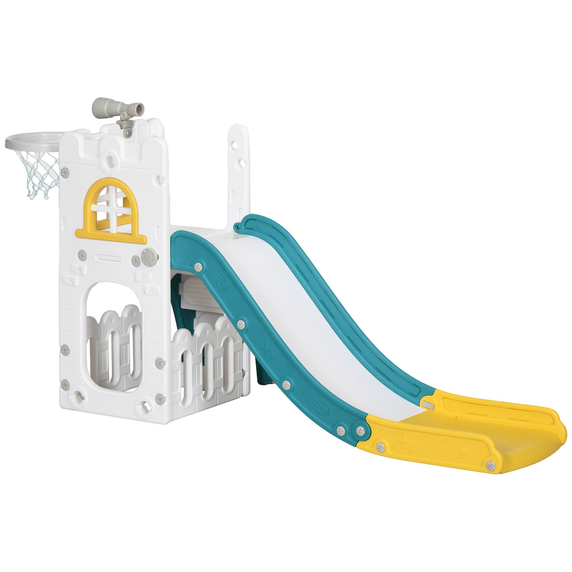 Toboggan 5 en 1 pour enfants avec panier de basket, télescope, structure d'escalade et panier inférieur pour une utilisation en intérieur - Image 2