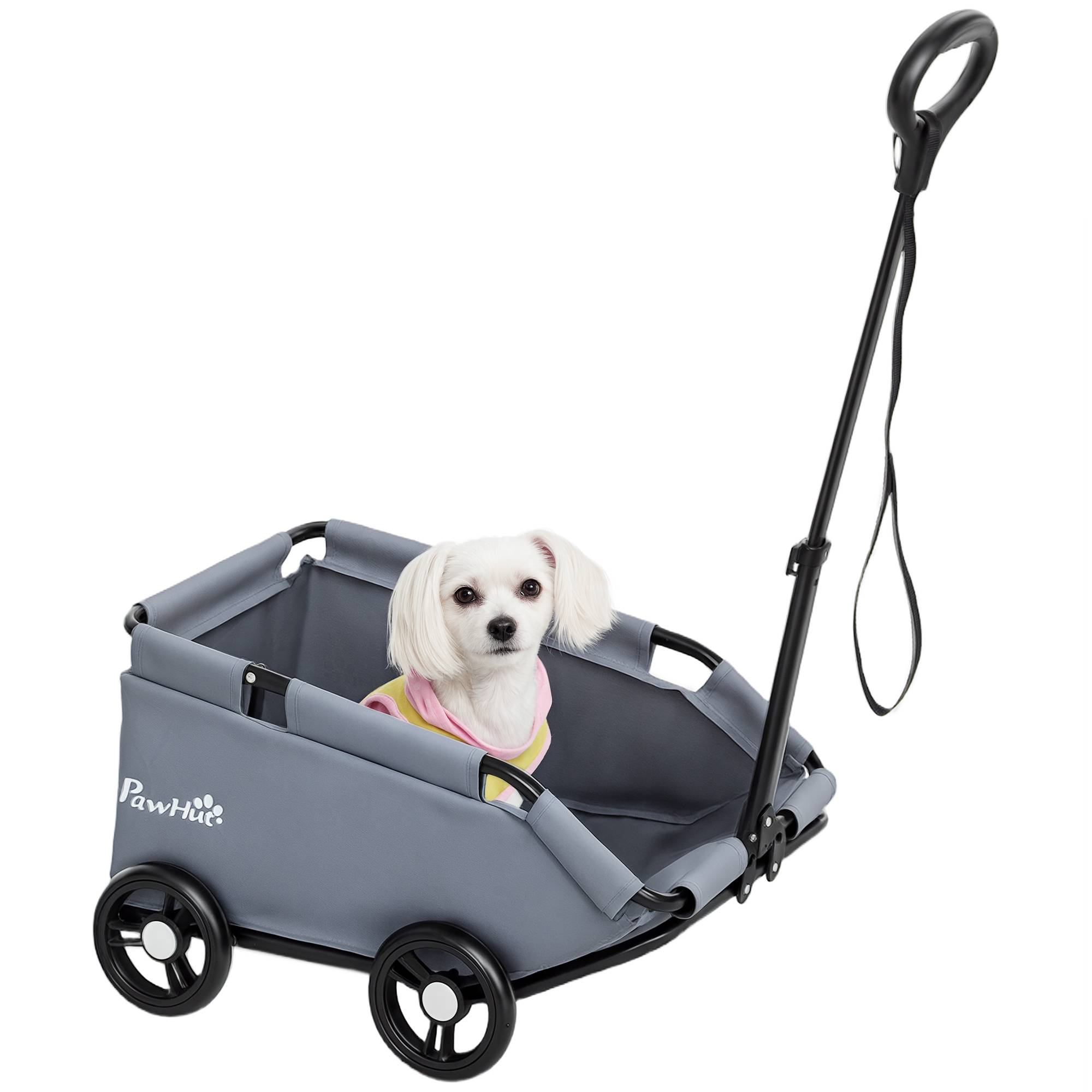 Poussette pour chien poussette petit chien pliable à 4 roues avec tige de poussée réglable 53 x 45 x 28 cm gris - Image 1